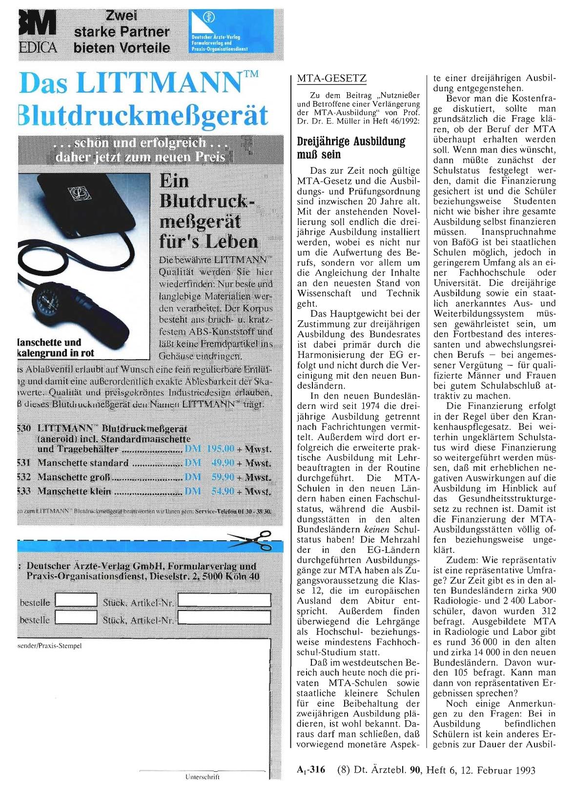 Vorschauseite 1: MTA-GESETZ: Dreijährige Ausbildung muß sein
