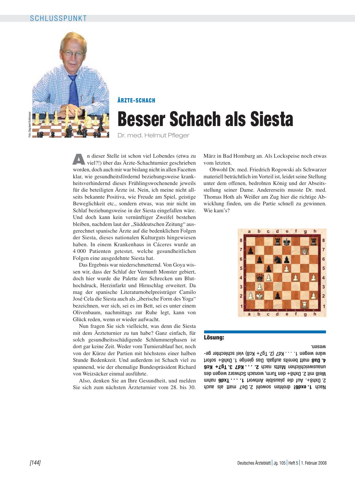 Vorschauseite 1: Ärzte-Schach: Besser Schach als Siesta