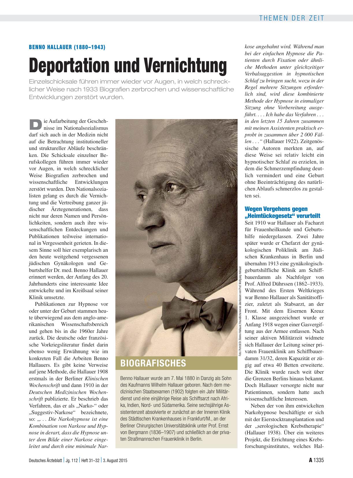 Vorschauseite 1: Benno Hallauer (1880–1943): Deportation und Vernichtung