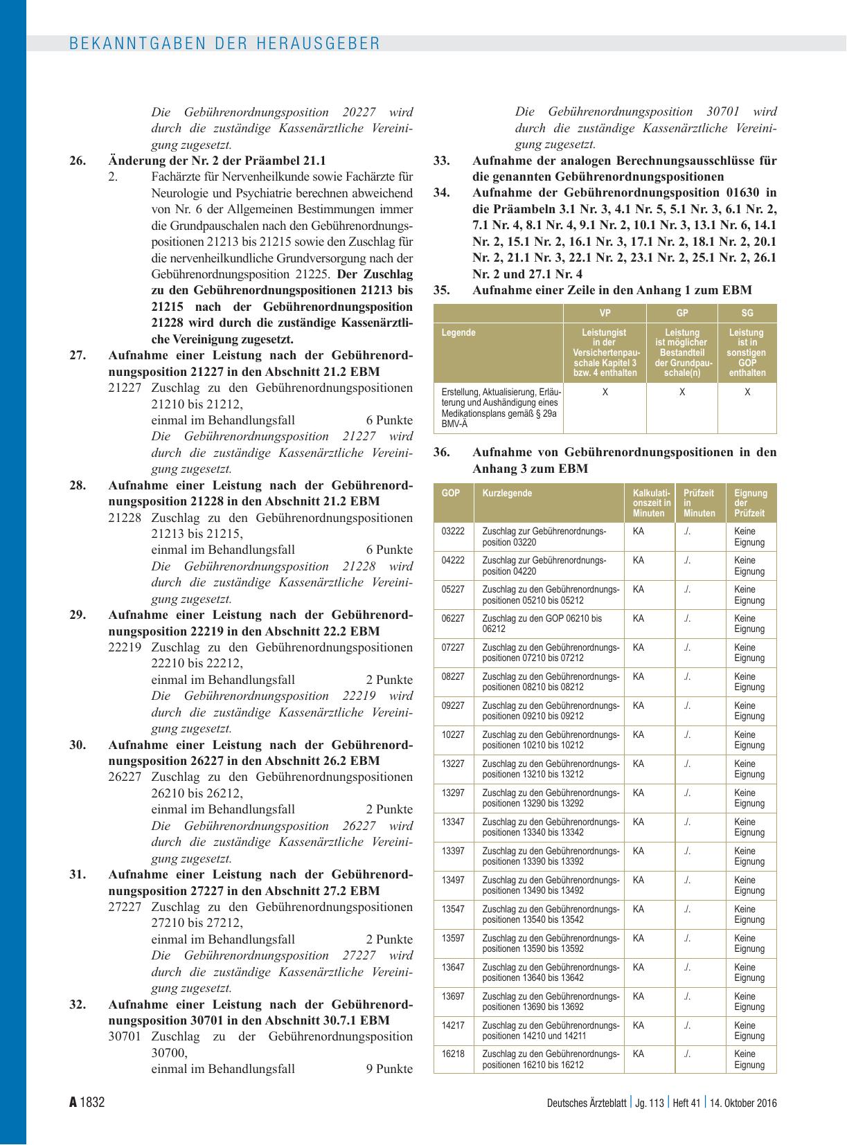 Vorschauseite 4: Beschluss des Bewertungsausschusses nach § 87 Abs. 1 Satz 1 SGB V in seiner 383. Sitzung am 21. September 2016 zur Änderung des Einheitlichen Bewertungsmaßstabes (EBM)