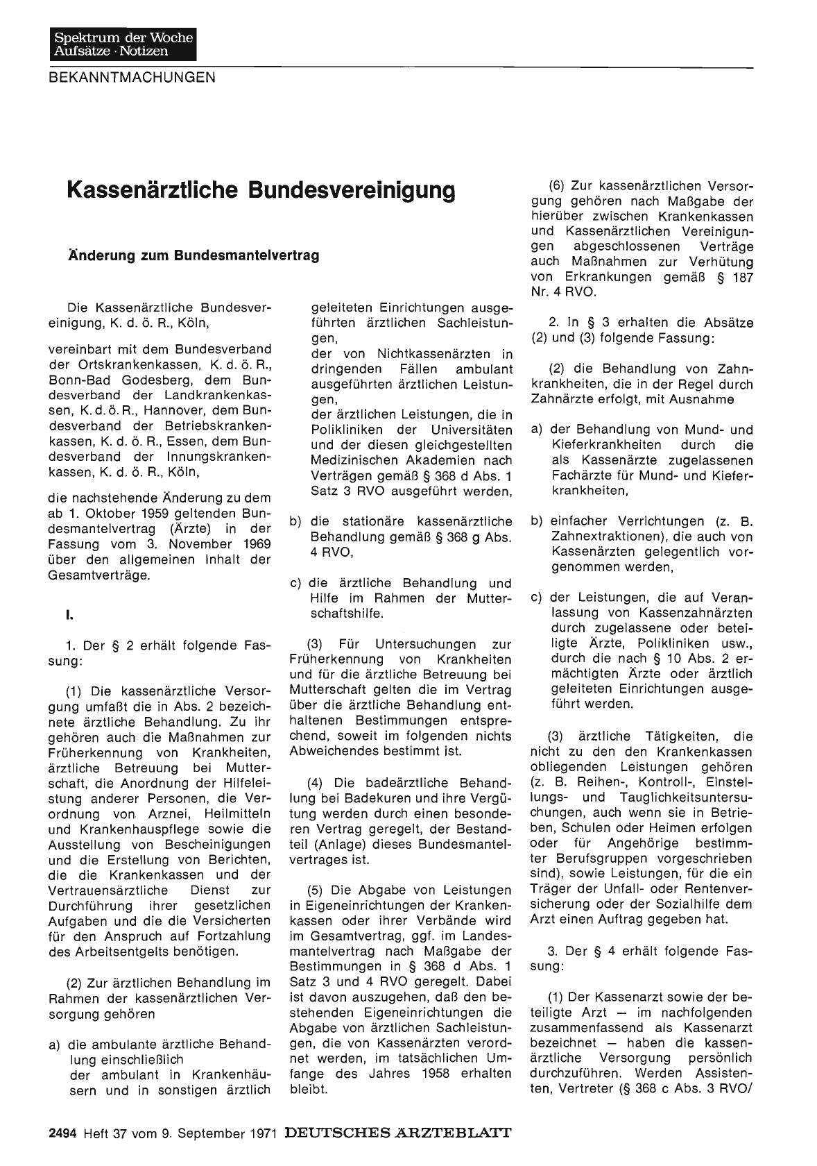 Vorschauseite 1: Kassenärztliche Bundesvereinigung: Änderung zum Bundesmantelvertrag