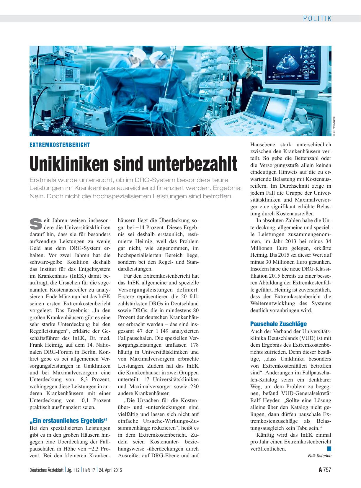 Vorschauseite 1: Extremkostenbericht: Unikliniken sind unterbezahlt