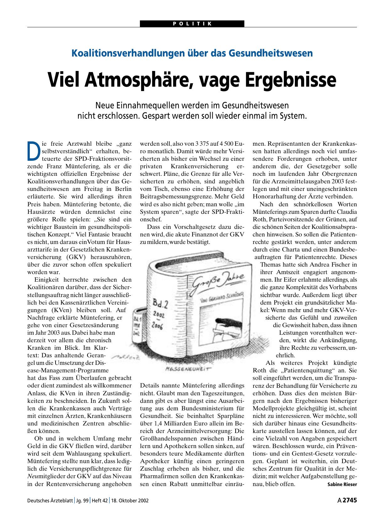 Vorschauseite 1: Koalitionsverhandlungen über das Gesundheitswesen: Viel Atmosphäre, vage Ergebnisse
