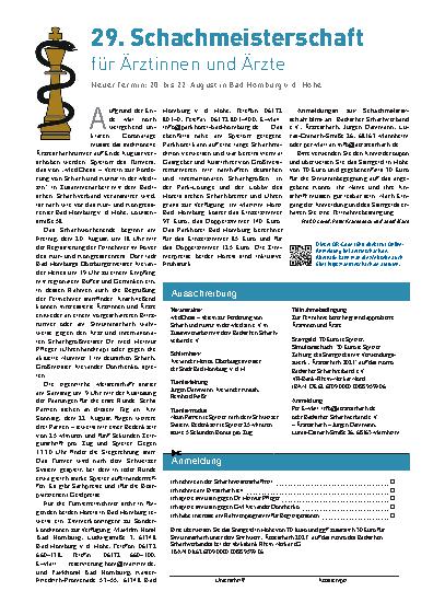 Vorschauseite 1: 29. Schachmeisterschaft für Ärztinnen und Ärzte
