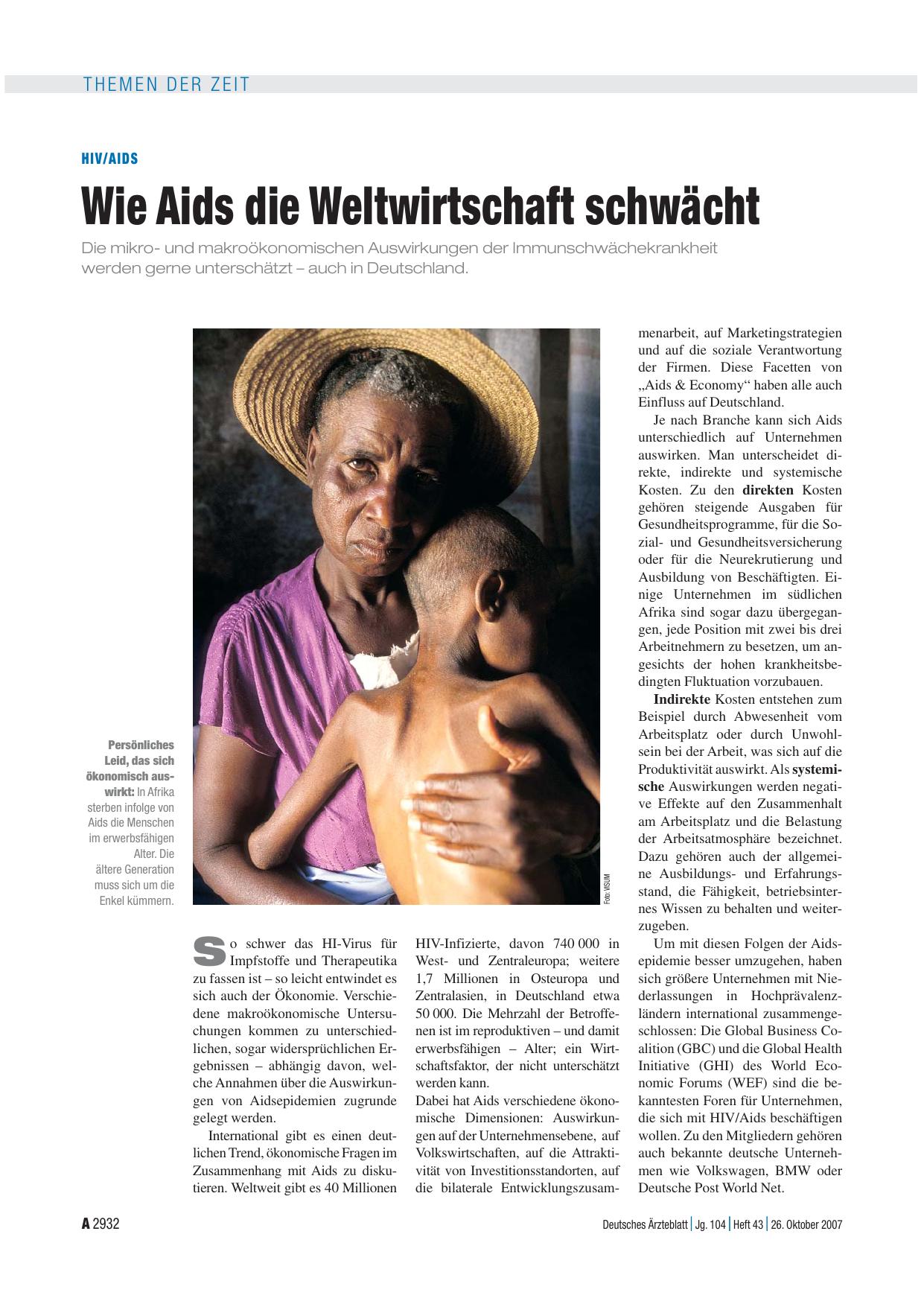Vorschauseite 1: HIV/Aids: Wie Aids die Weltwirtschaft schwächt