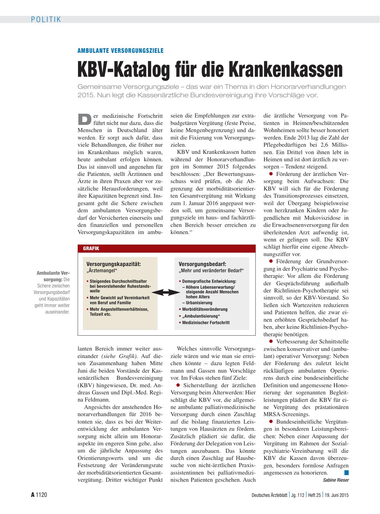 Vorschauseite 1: Ambulante Versorgungsziele: KBV-Katalog für die Krankenkassen