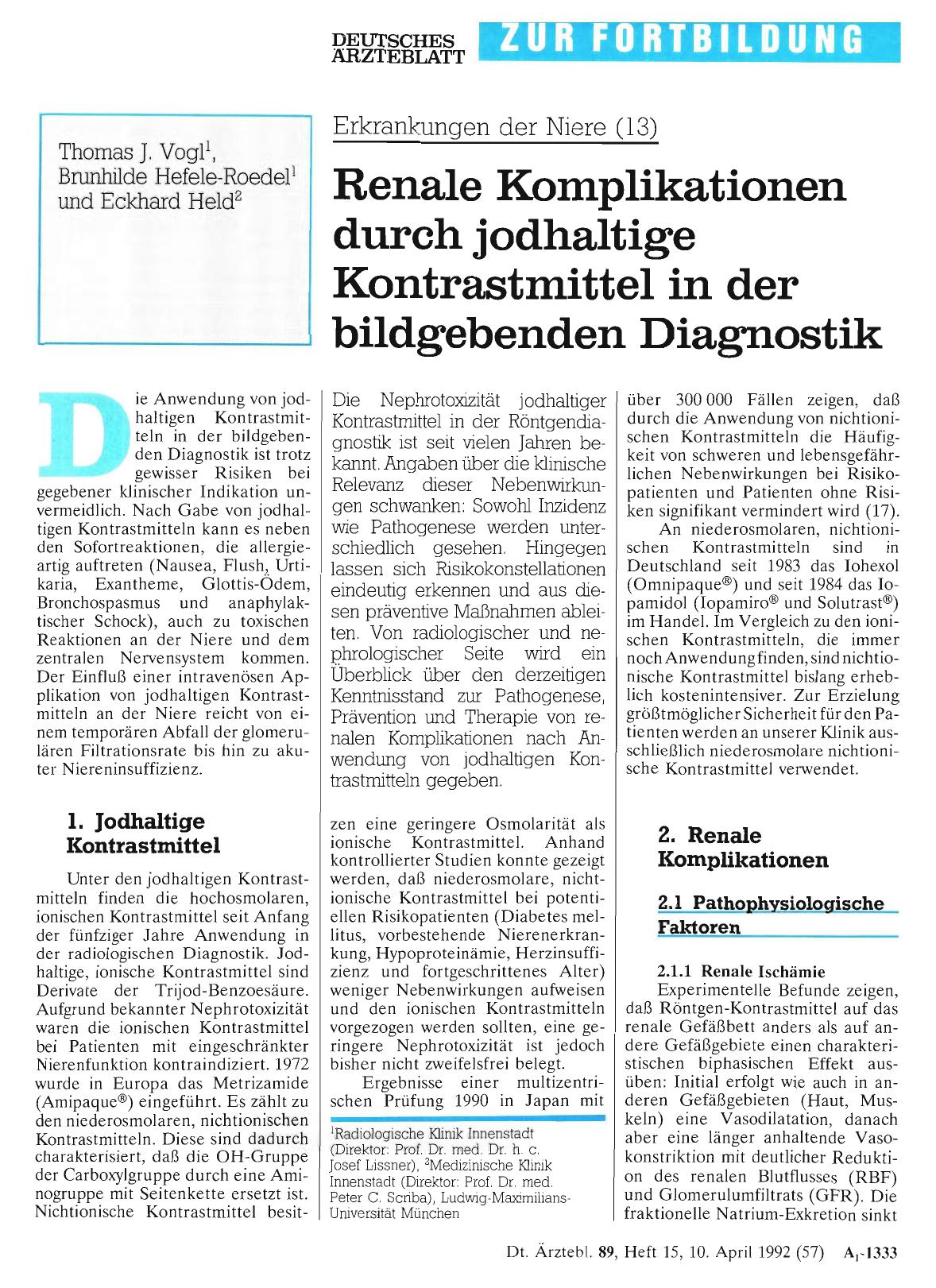 Vorschauseite 1: Erkrankungen d er Niere (13): Renale Komplikationen durch jodhaltige Kontrastmittel in der bildgebenden Diagnostik