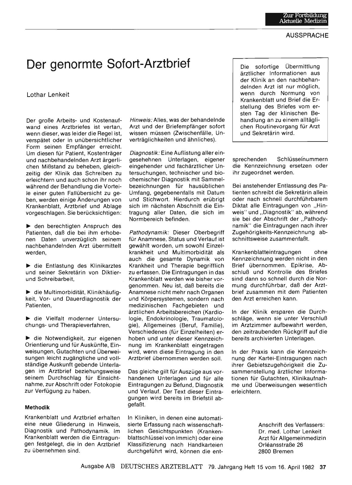 Vorschauseite 1: Der genormte Sofort-Arztbrief