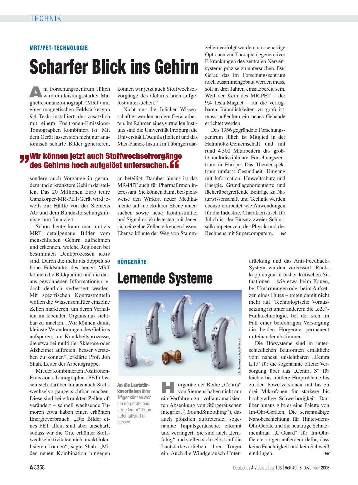 Vorschauseite 1: MRT/PET-Technologie: Scharfer Blick ins Gehirn
