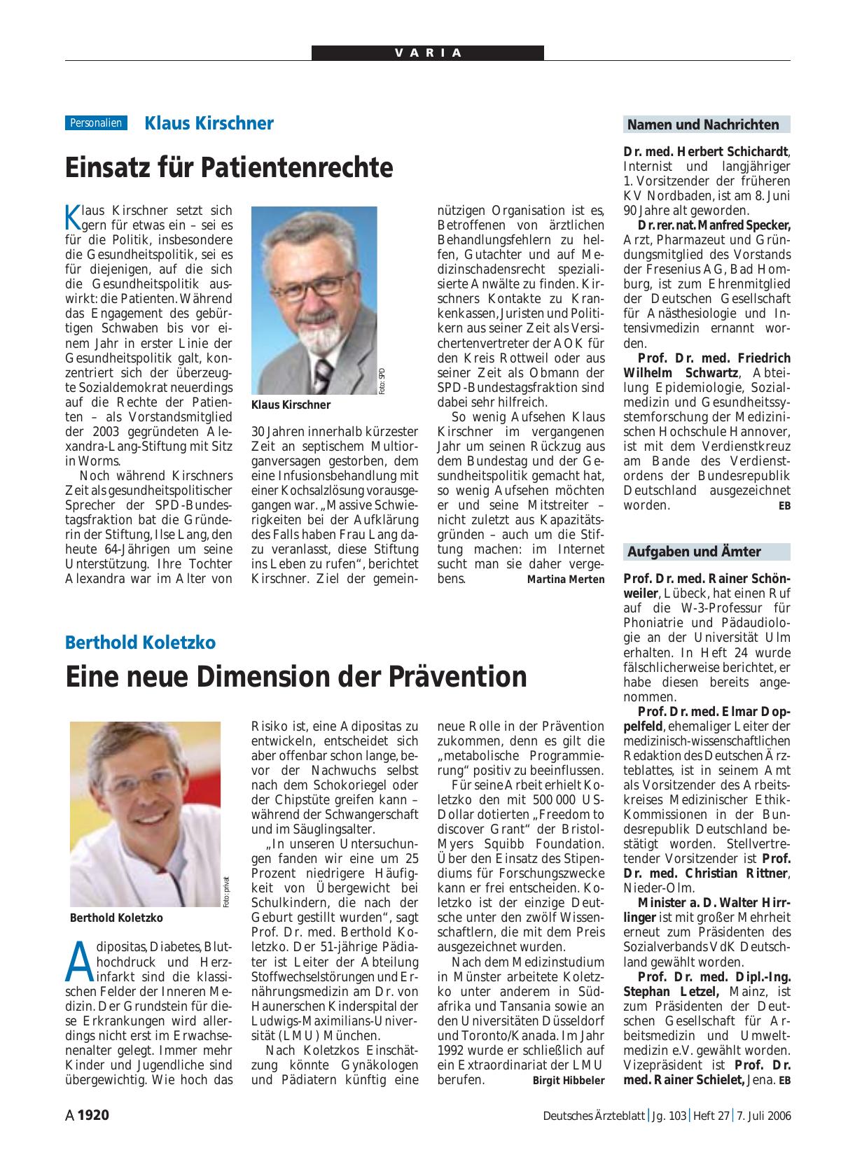 Vorschauseite 1: Namen und Nachrichten