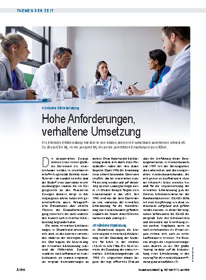 Vorschauseite 1: Klinische Ethikberatung: Hohe Anforderungen, verhaltene Umsetzung