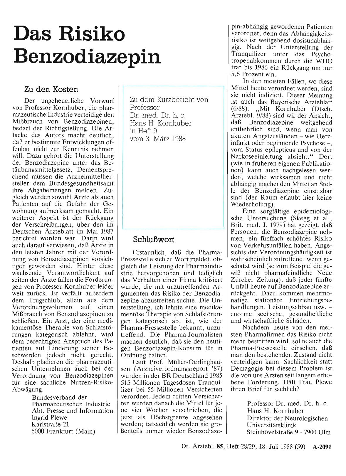 Vorschauseite 1: Das Risiko Benzodiazepin: Zu den Kosten