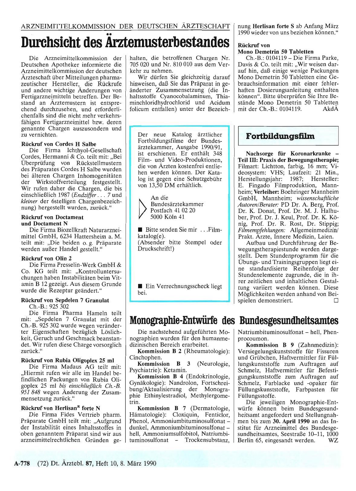 Vorschauseite 1: Monographie-Entwürfe des Bundesgesundheitsamtes