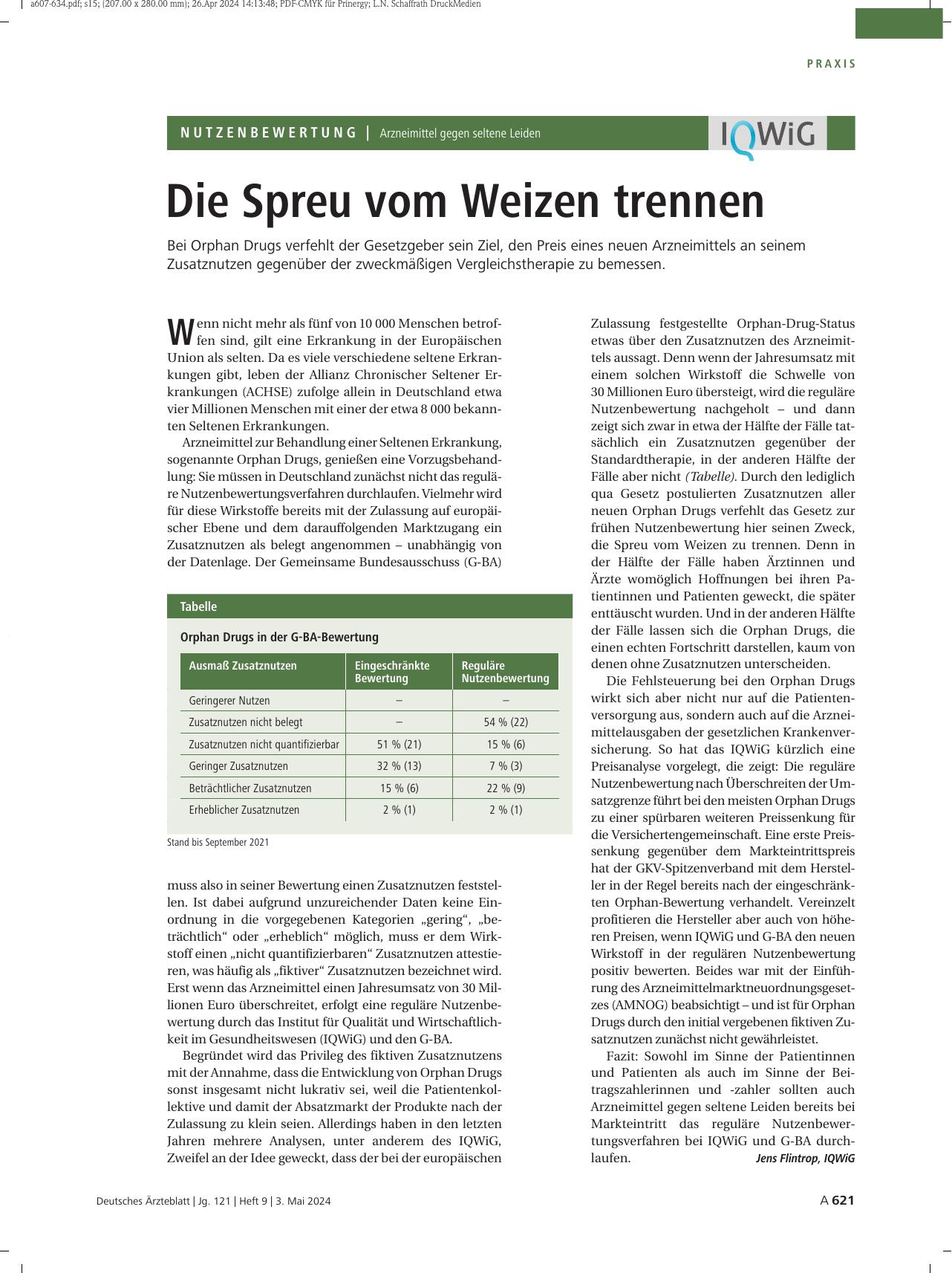 Vorschauseite 1: Arzneimittel gegen seltene Leiden: Die Spreu vom Weizen trennen