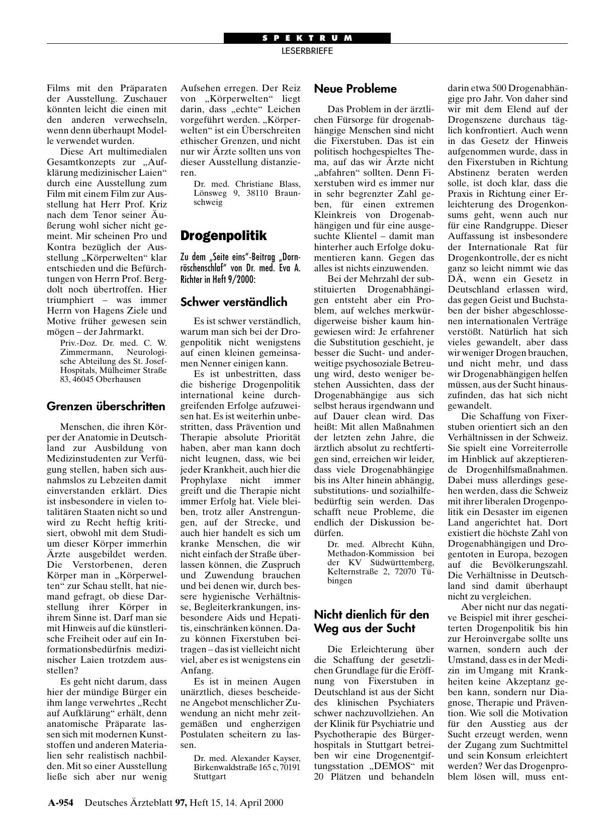 Vorschauseite 1: Drogenpolitik: Neue Probleme