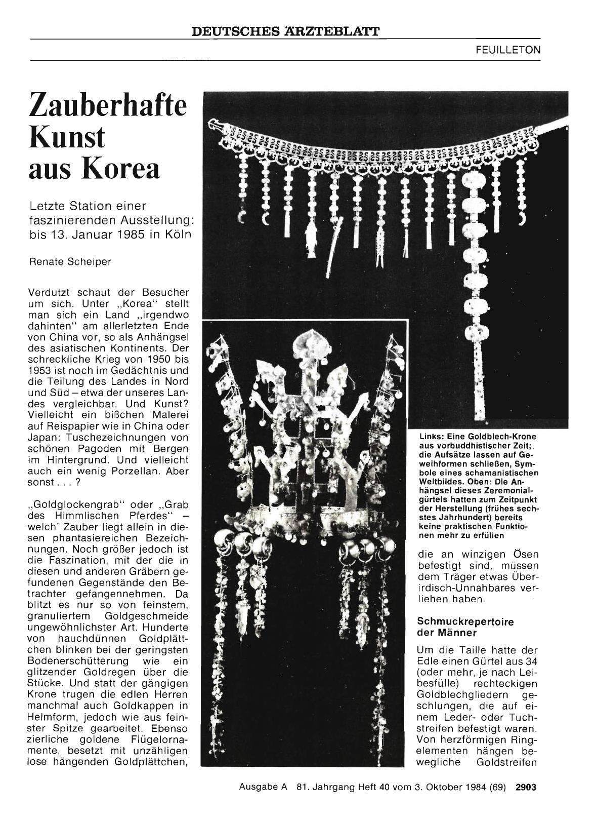 Vorschauseite 1: Zauberhafte Kunst aus Korea: Letzte Station einer faszinierenden Ausstellung: bis 13. Januar 1985 in Köln