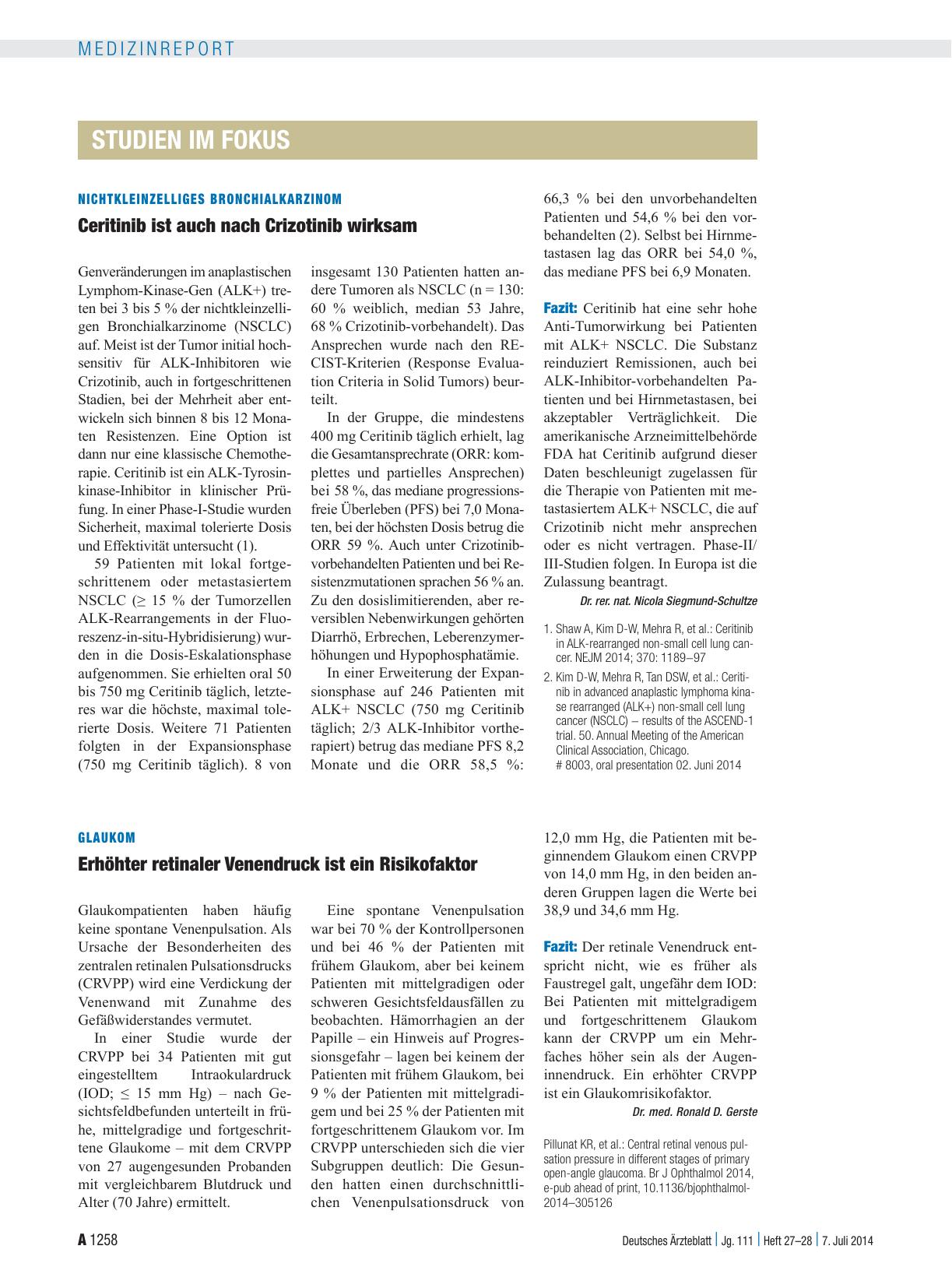 Vorschauseite 1: Glaukom: Erhöhter retinaler Venendruck ist ein Risikofaktor