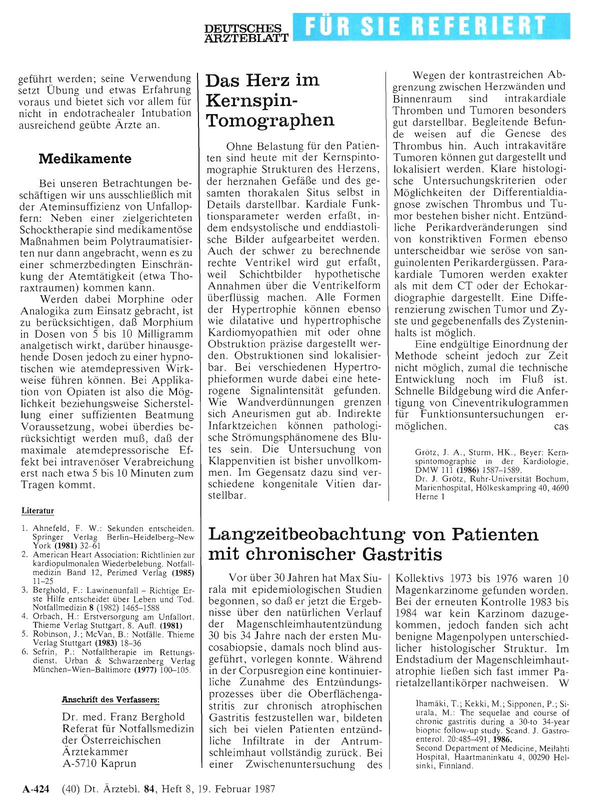 Vorschauseite 1: Langzeitbeobachtung von Patienten mit chronischer Gastritis