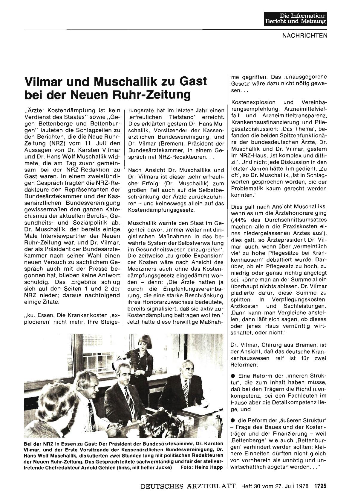 Vorschauseite 1: Vilmar und Muschallik zu Gast bei der Neuen Ruhr-Zeitung