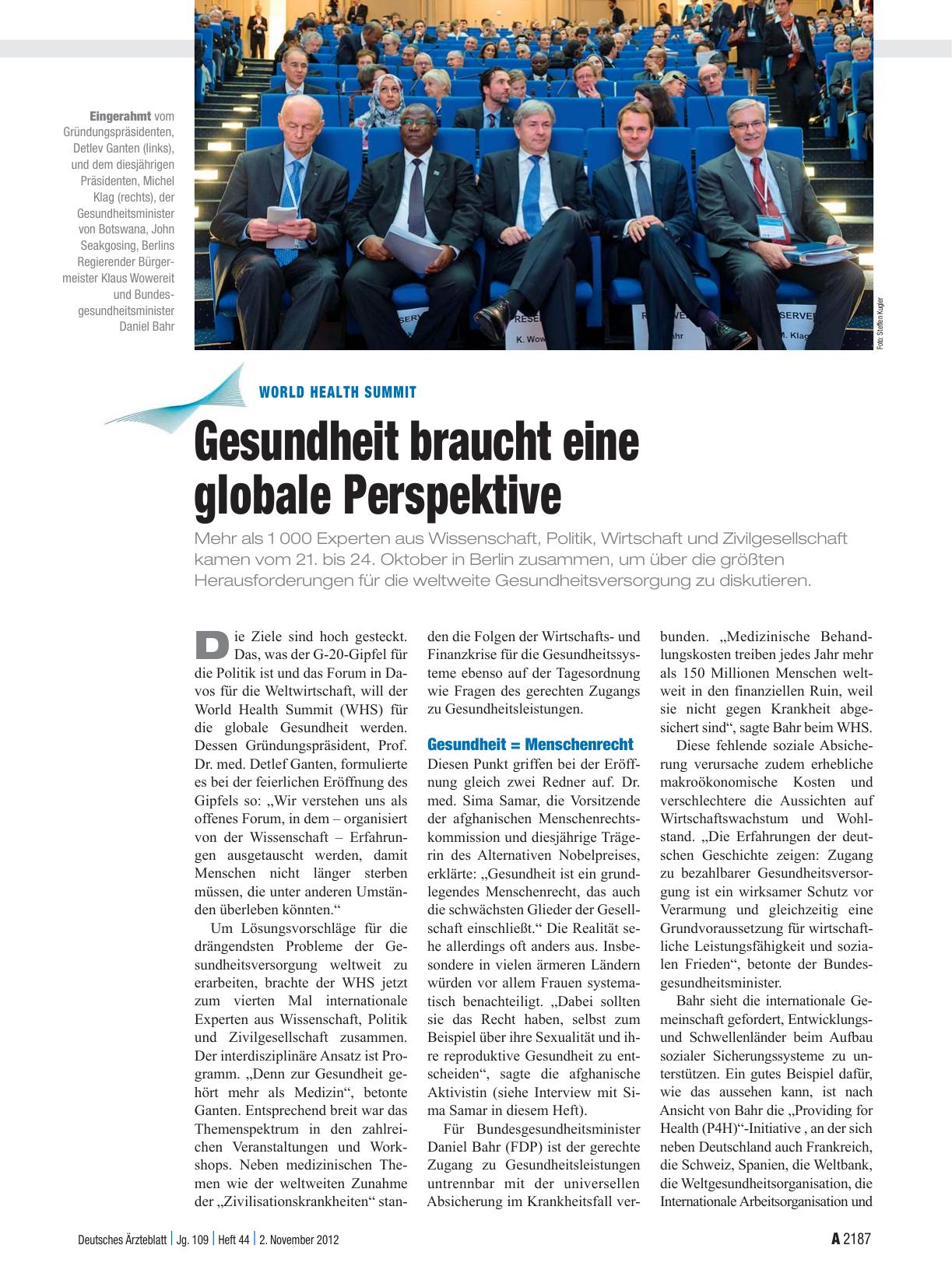 Vorschauseite 1: World Health Summit: Gesundheit braucht eine globale Perspektive