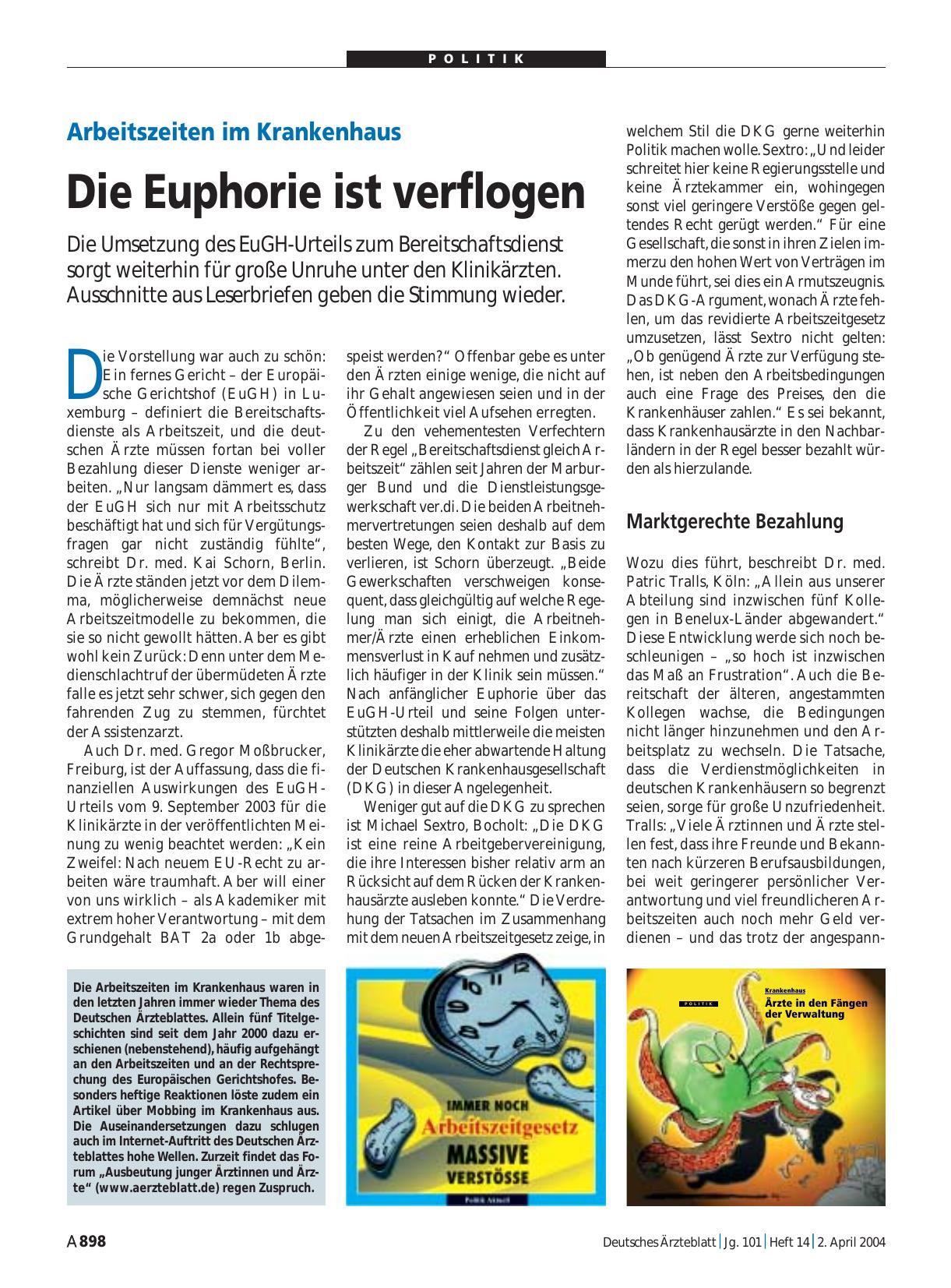 Vorschauseite 1: Arbeitszeiten im Krankenhaus: Die Euphorie ist verflogen