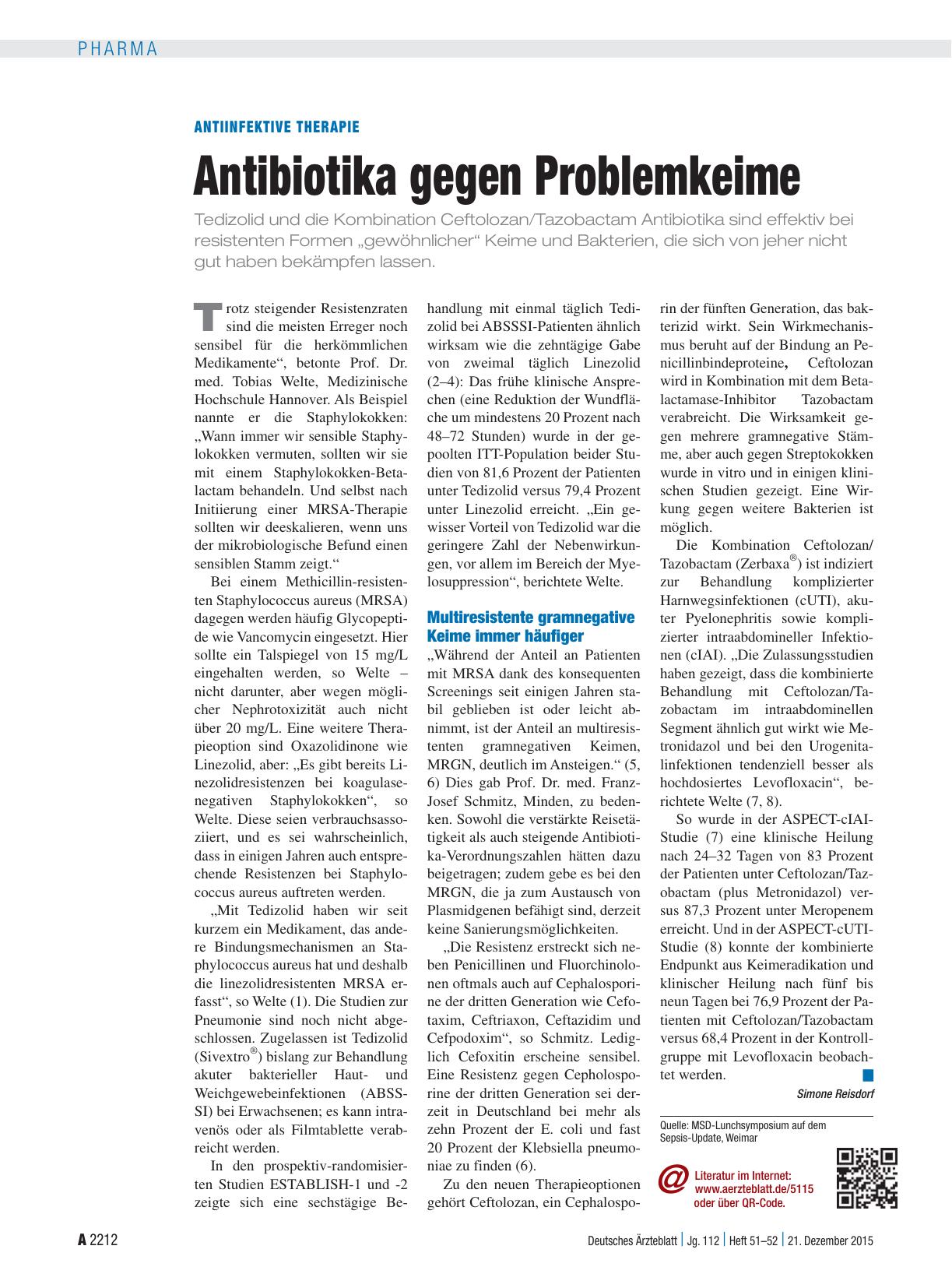 Vorschauseite 1: Antiinfektive Therapie: Antibiotika gegen Problemkeime