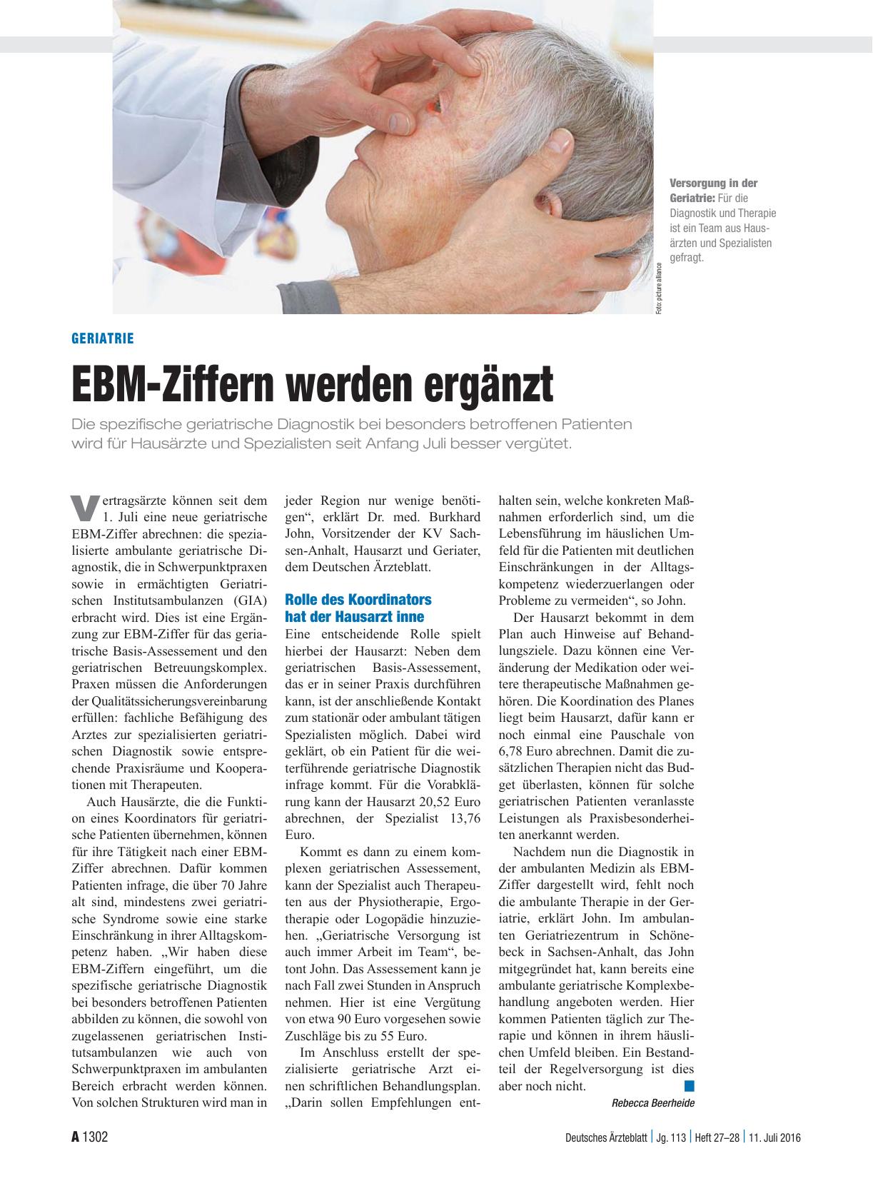 Vorschauseite 1: Geriatrie: EBM-Ziffern werden ergänzt