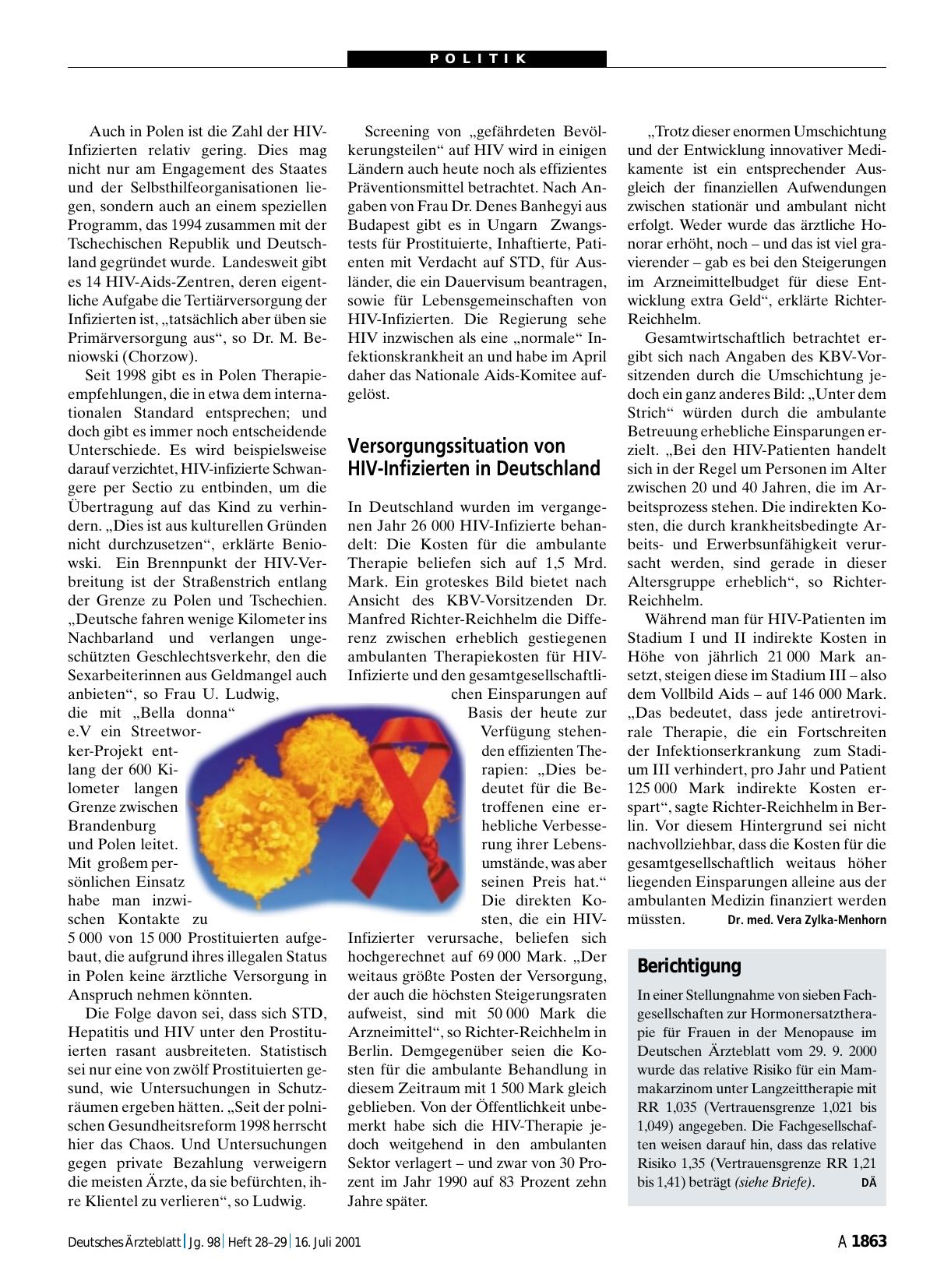 Vorschauseite 1: Berichtigung: Ärzteblatt vom 29. 9. 2000