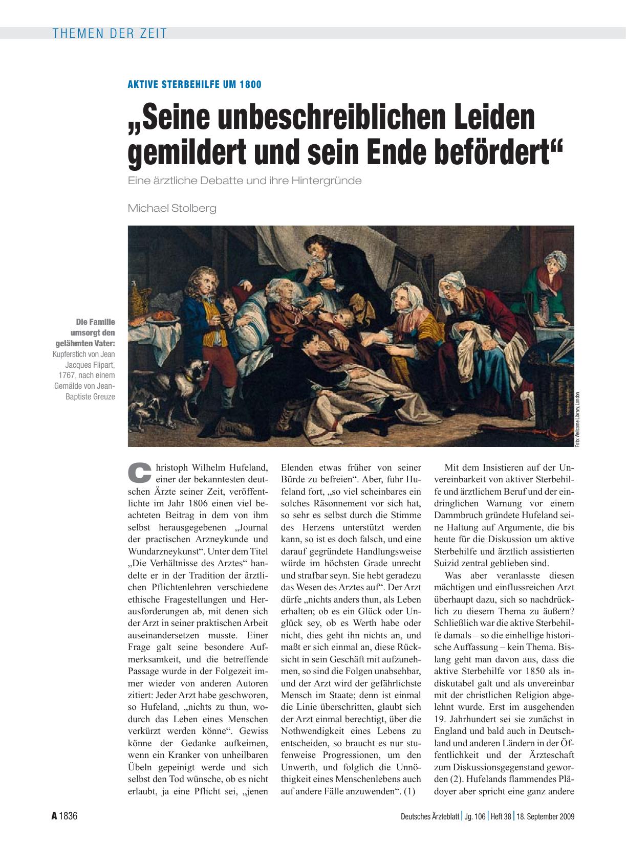 Vorschauseite 1: Aktive Sterbehilfe um 1800: „Seine unbeschreiblichen Leiden gemildert und sein Ende befördert“