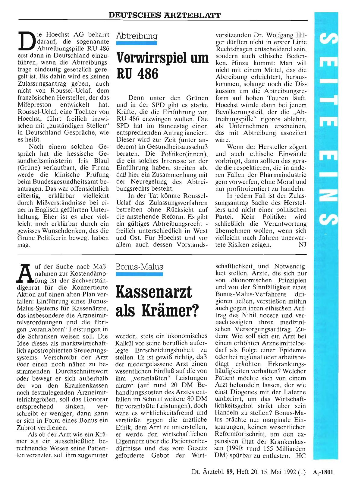 Vorschauseite 1: Abtreibung: Verwirrspiel um RU 486