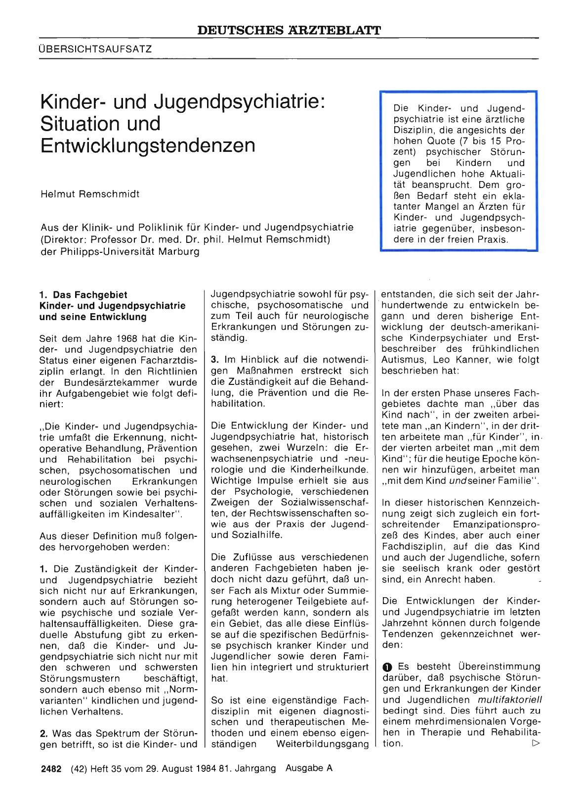 Vorschauseite 1: Kinderund Jugendpsychiatrie: Situation und Entwicklungstendenzen