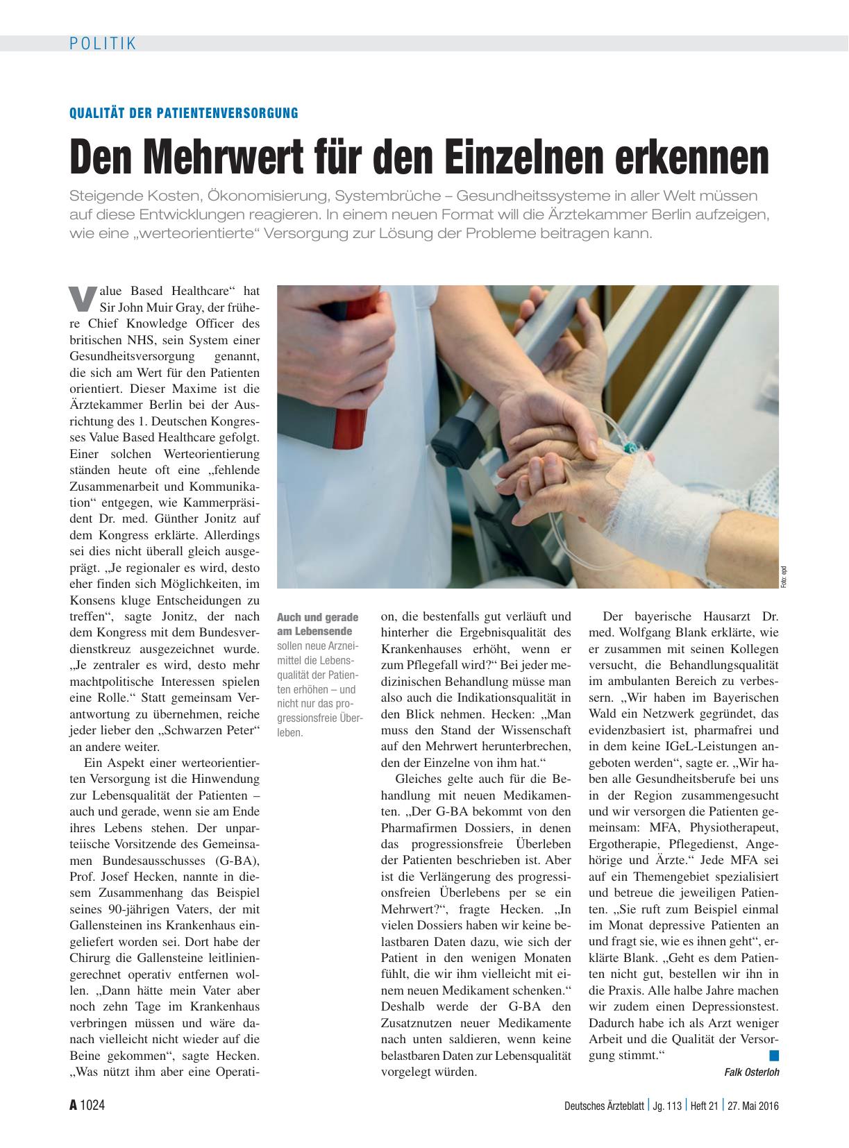 Vorschauseite 1: Qualität der Patientenversorgung: Den Mehrwert für den Einzelnen erkennen