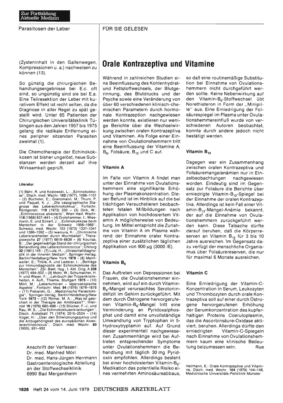 Vorschauseite 1: Orale Kontrazeptiva und Vitamine