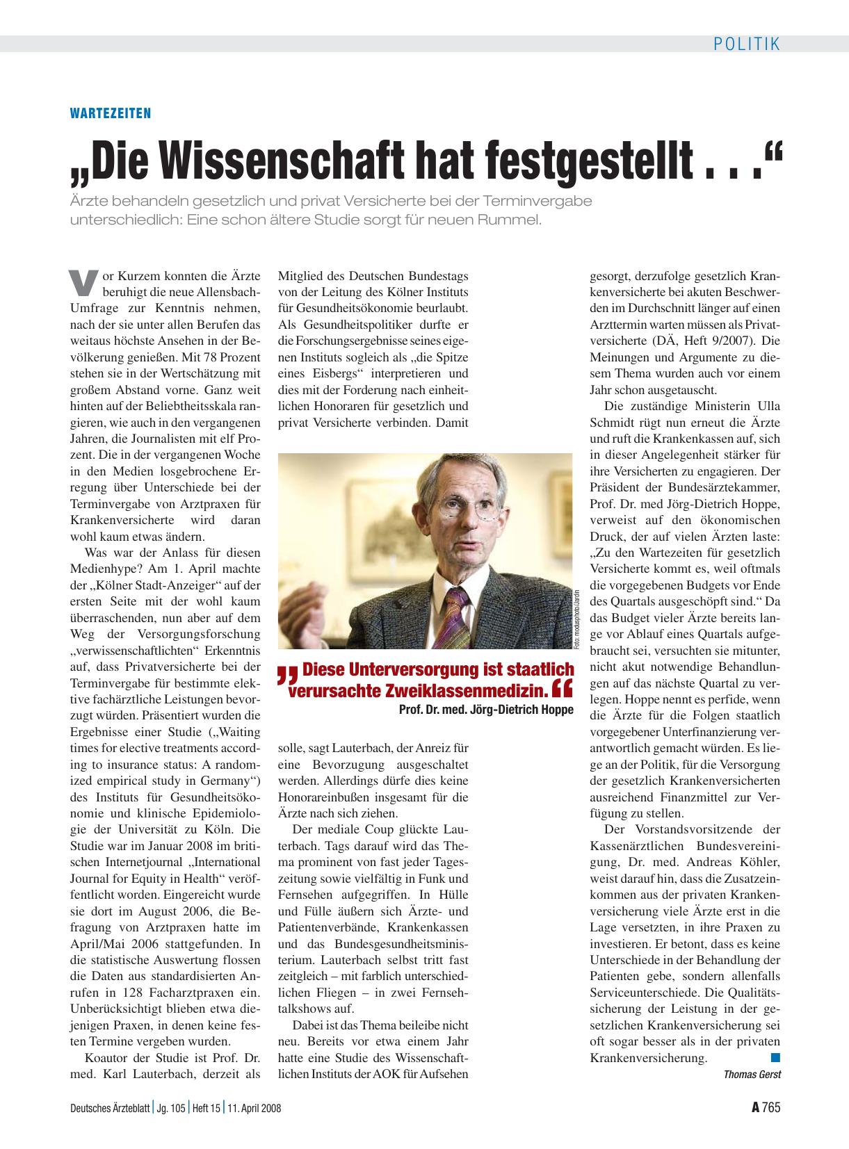 Vorschauseite 1: Wartezeiten: „Die Wissenschaft hat festgestellt. .. “