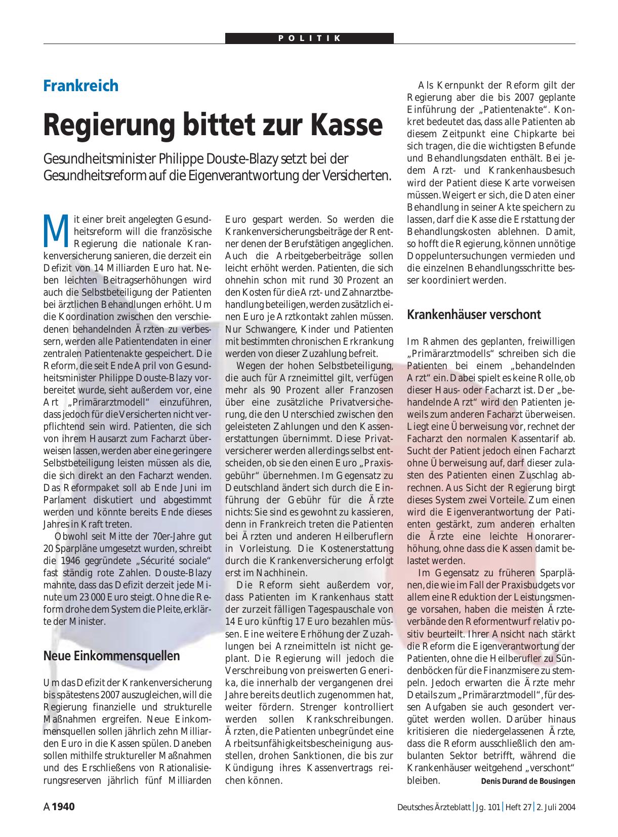 Vorschauseite 1: Frankreich: Regierung bittet zur Kasse