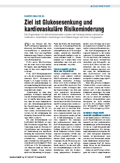 Vorschauseite 1: Diabetes mellitus (2): Ziel ist Glukosesenkung und kardiovaskuläre Risikominderung