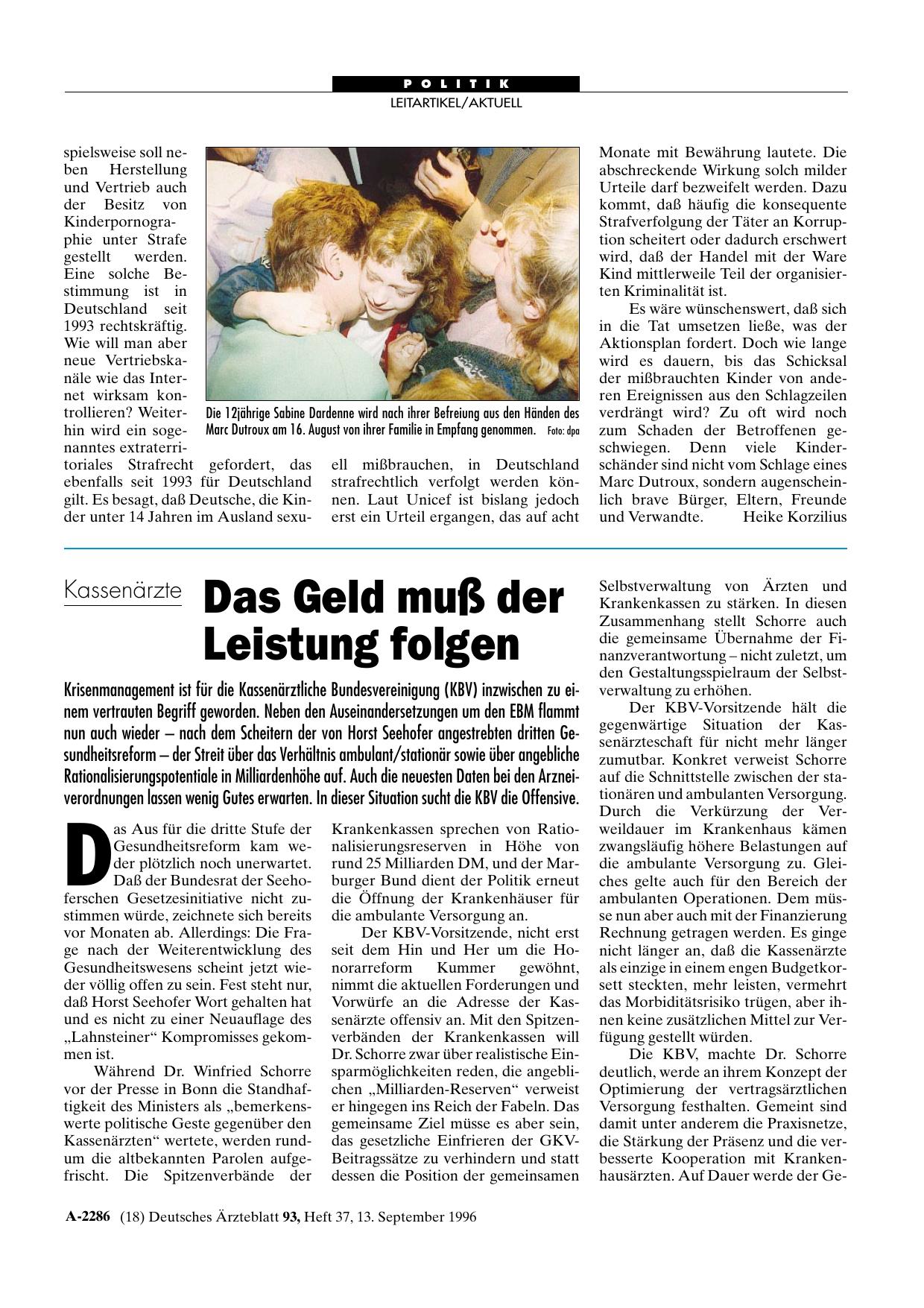 Vorschauseite 1: Kassenärzte: Das Geld muß der Leistung folgen
