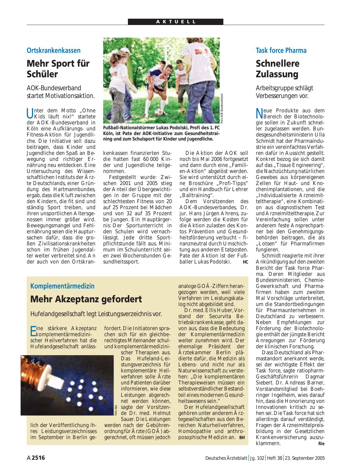 Vorschauseite 1: Ortskrankenkassen: Mehr Sport für Schüler