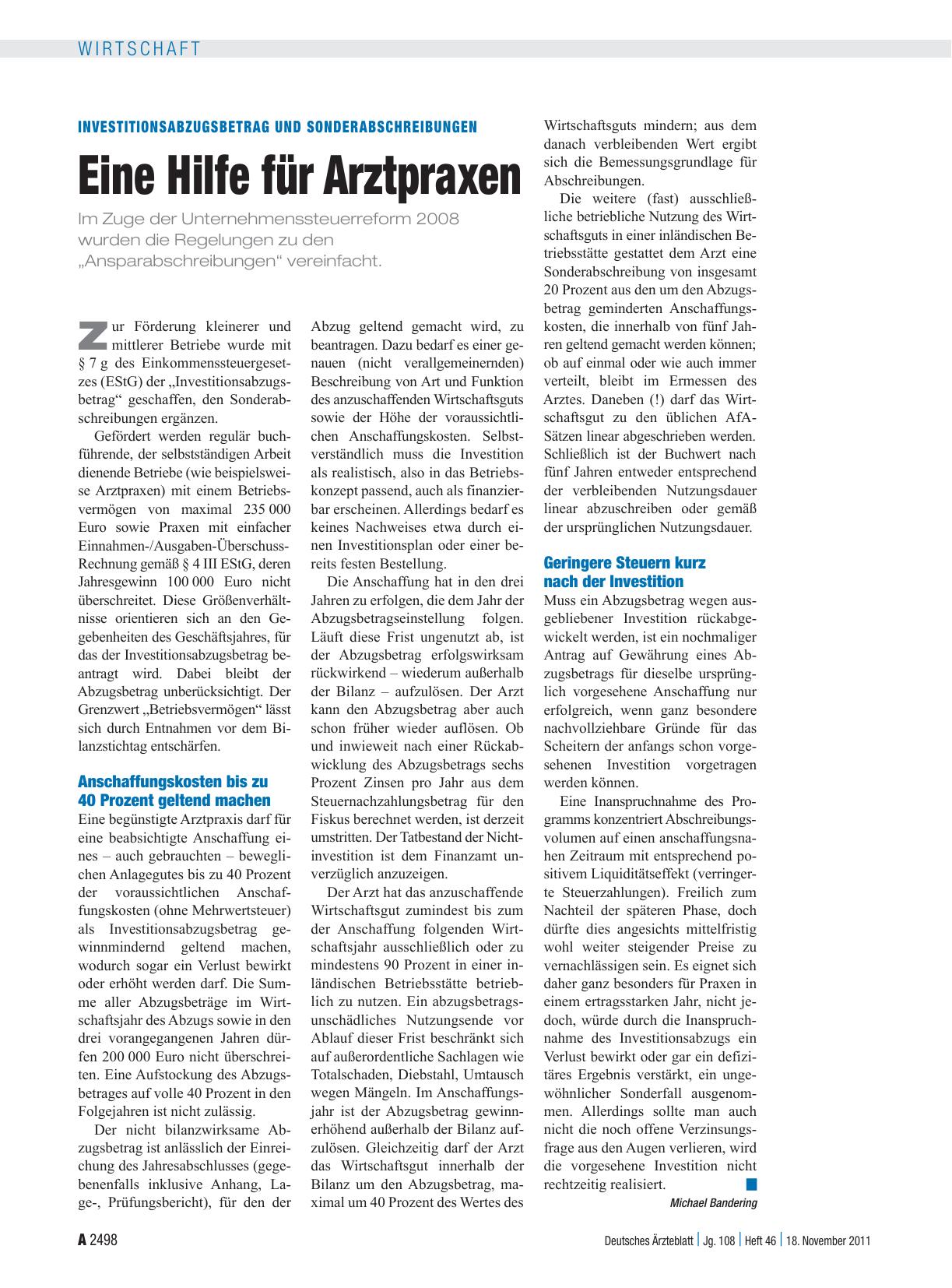 Vorschauseite 1: Investitionsabzugsbetrag und Sonderabschreibungen: Eine Hilfe für Arztpraxen