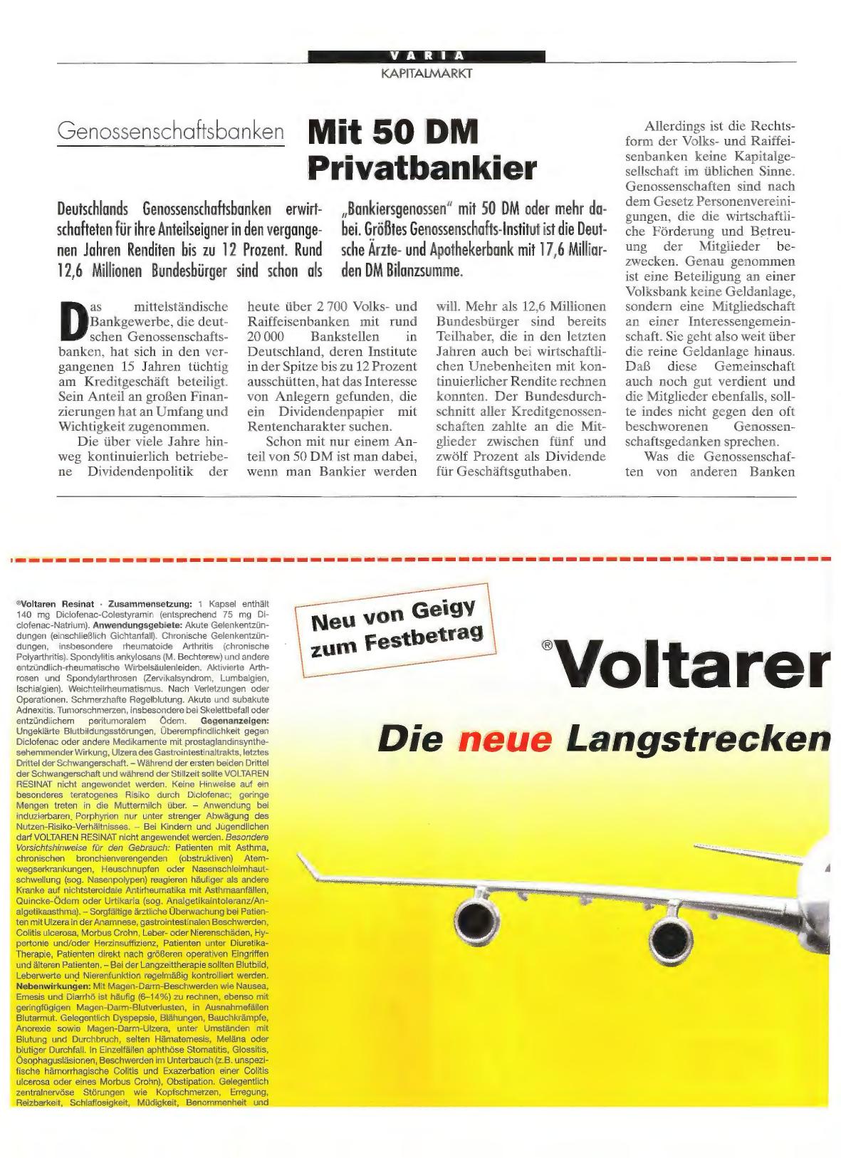 Vorschauseite 1: Genossenschaftsoanken: Mit 50 DM Privatbankier