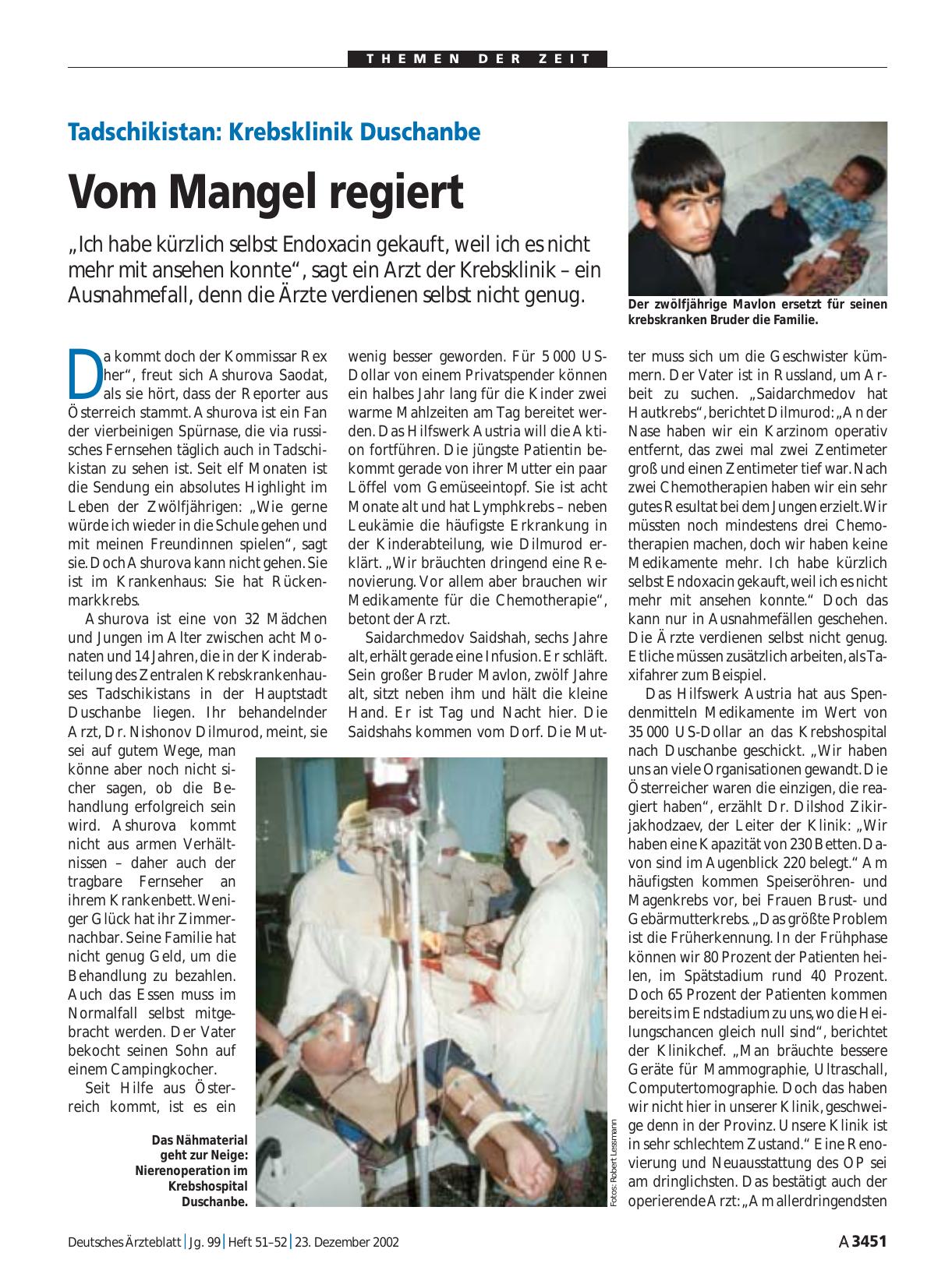Vorschauseite 1: Tadschikistan – Krebsklinik Duschanbe: Vom Mangel regiert