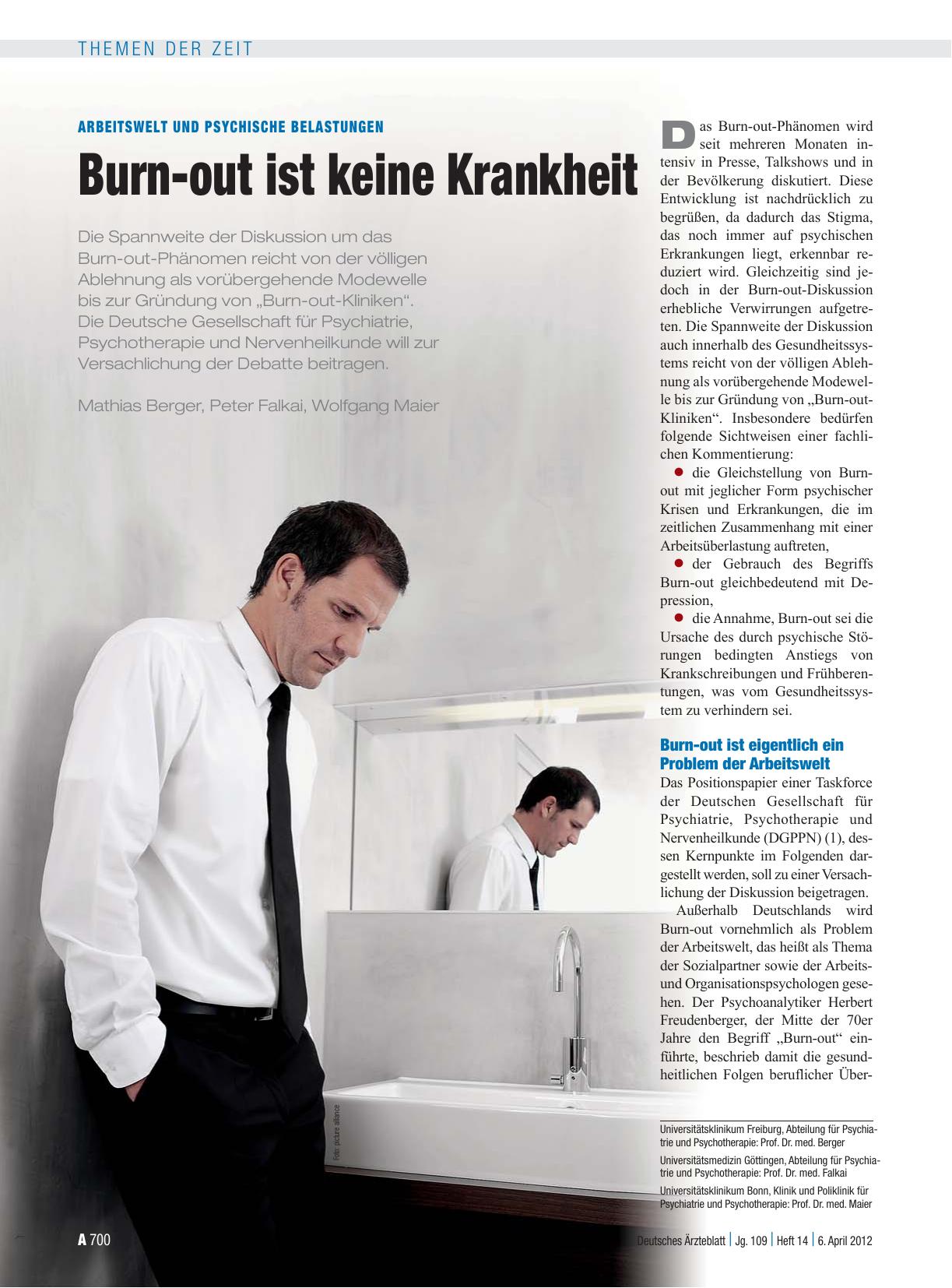 Vorschauseite 1: Arbeitswelt und psychische Belastungen: Burn-out ist keine Krankheit