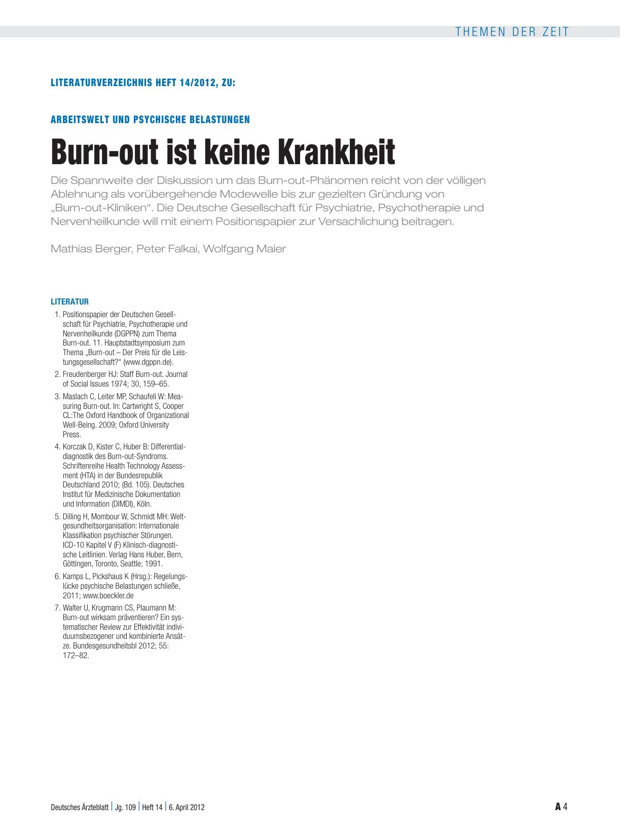 Vorschauseite 4: Arbeitswelt und psychische Belastungen: Burn-out ist keine Krankheit