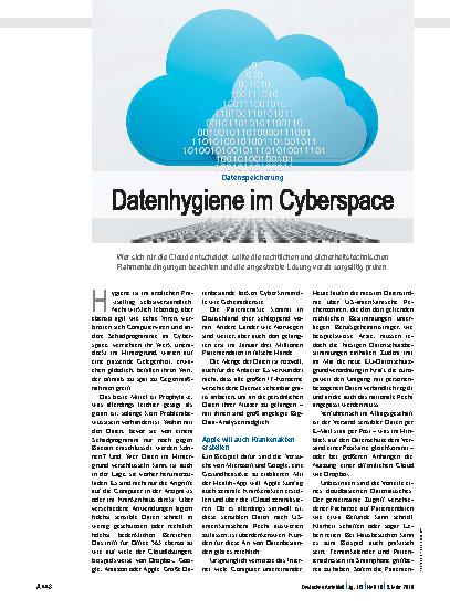 Vorschauseite 1: Datenspeicherung: Datenhygiene im Cyberspace