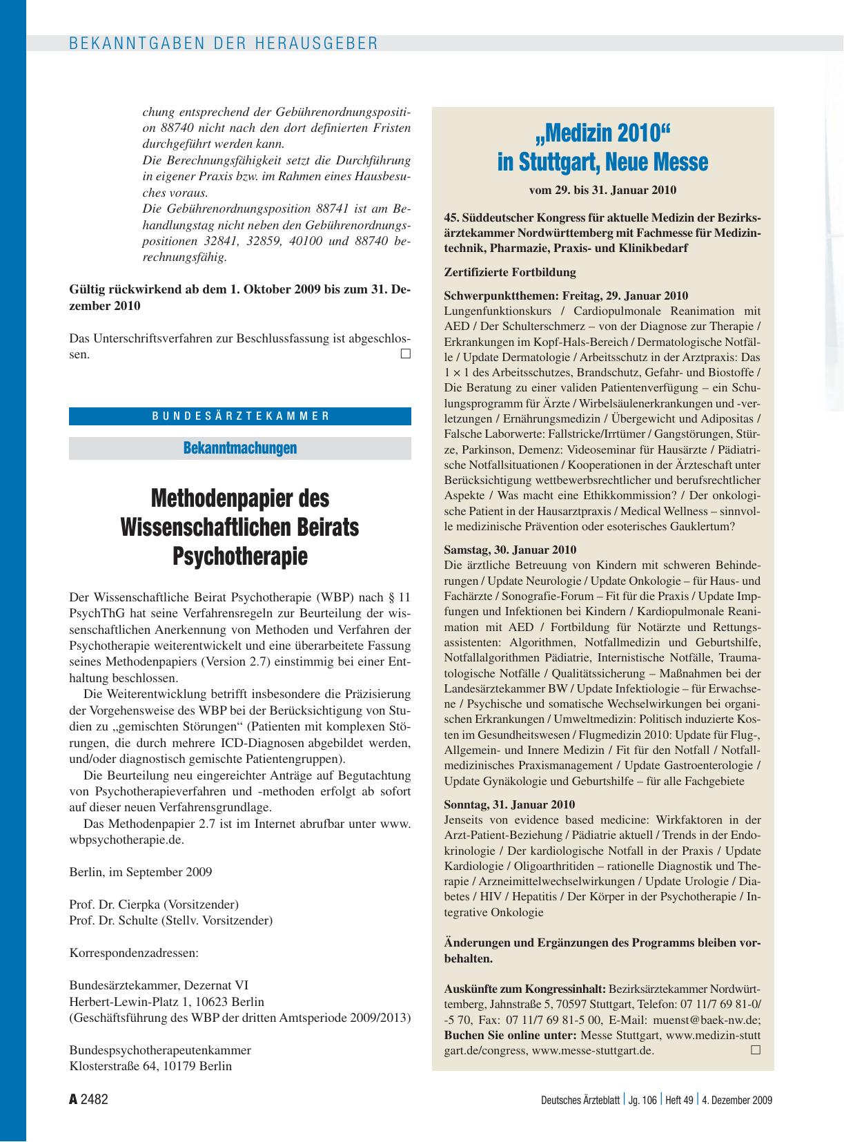 Vorschauseite 1: „Medizin 2010“ in Stuttgart, Neue Messe vom 29. bis 31. Januar 2010