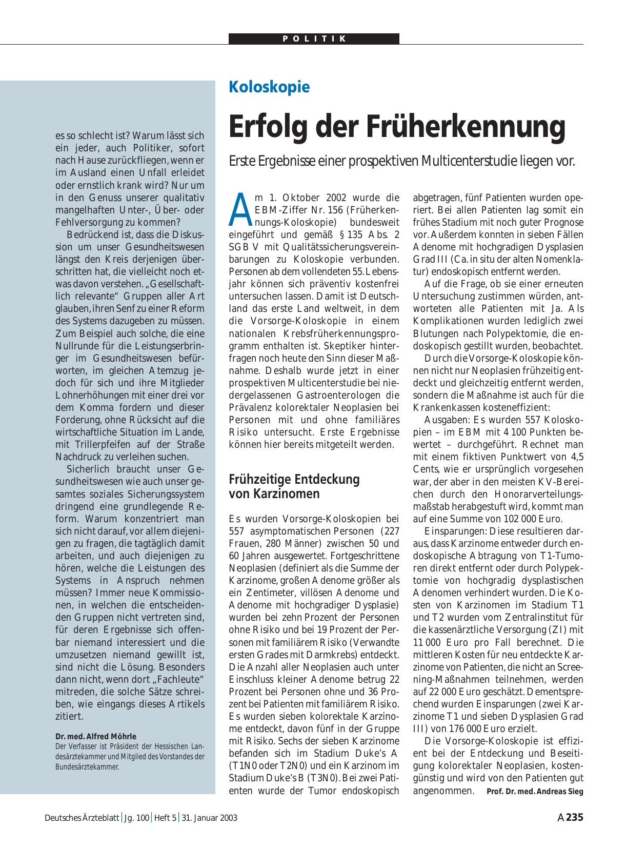 Vorschauseite 1: Koloskopie: Erfolg der Früherkennung