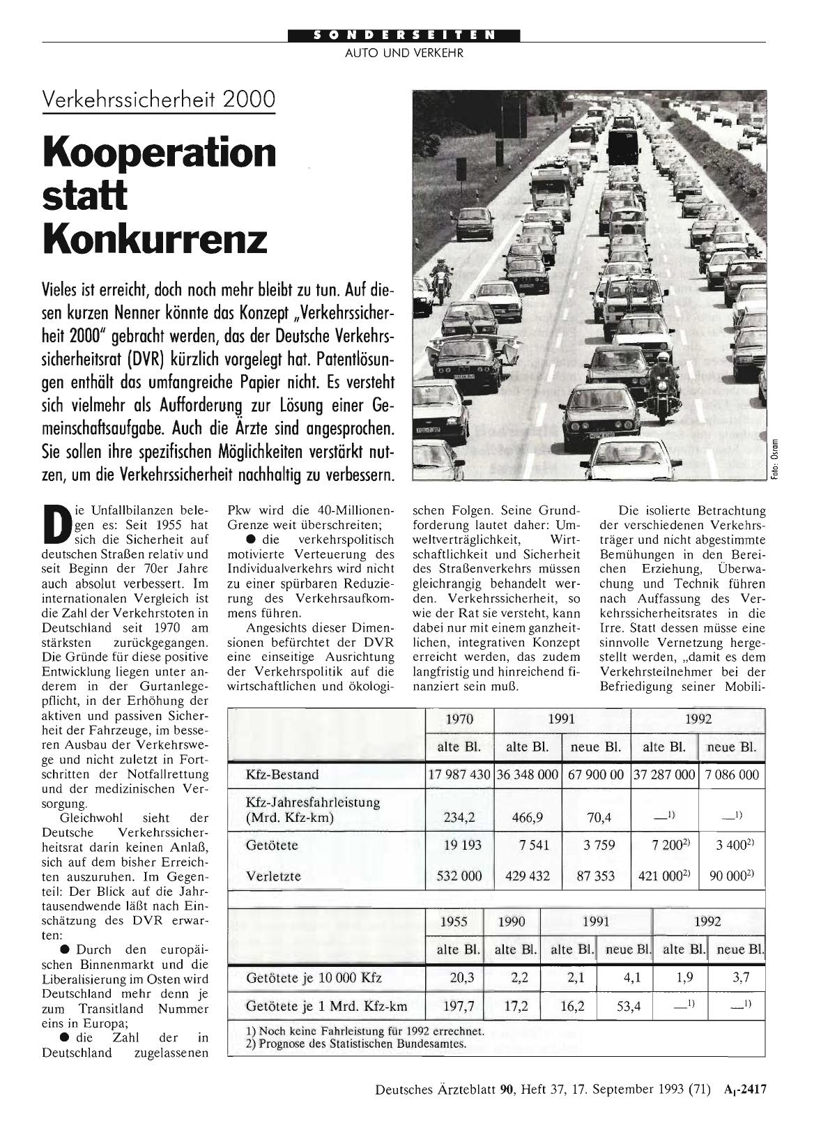 Vorschauseite 1: Verkehrssicherheit 2000: Kooperation statt Konkurrenz