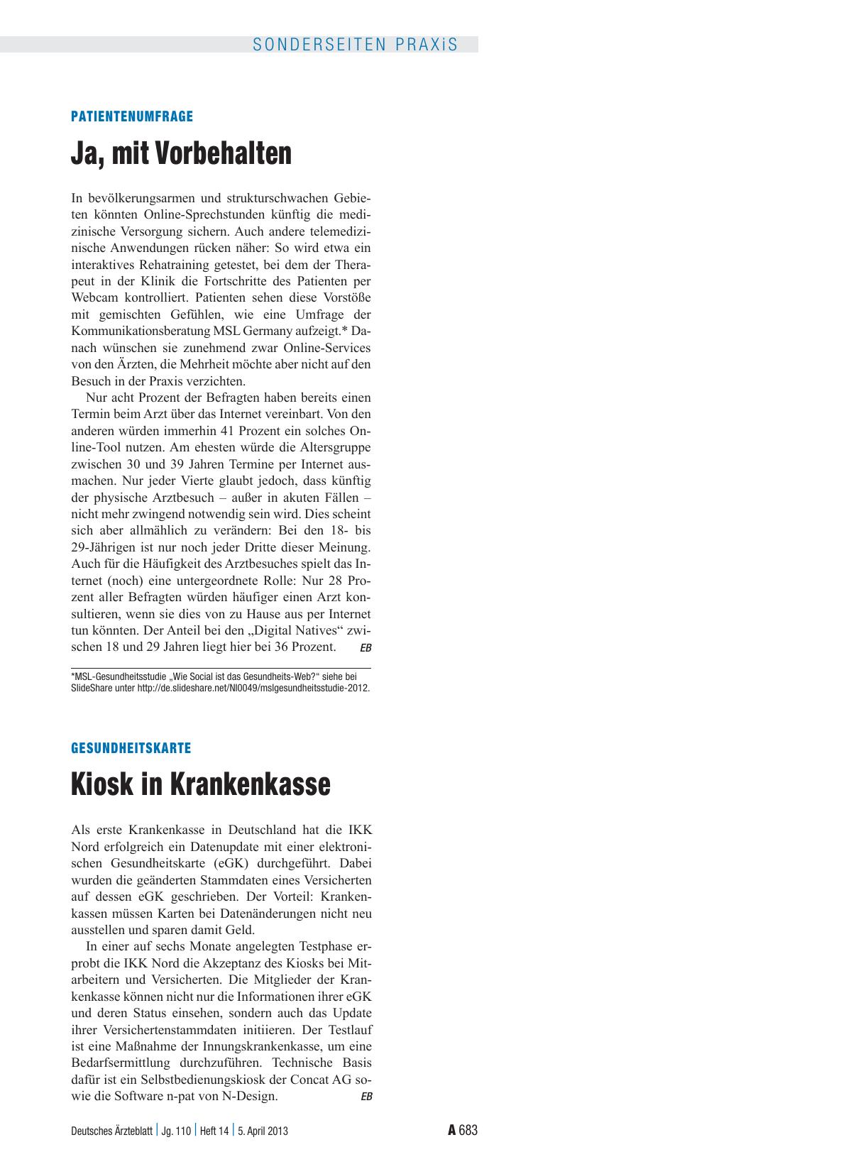 Vorschauseite 1: Patientenumfrage: Ja, mit Vorbehalten