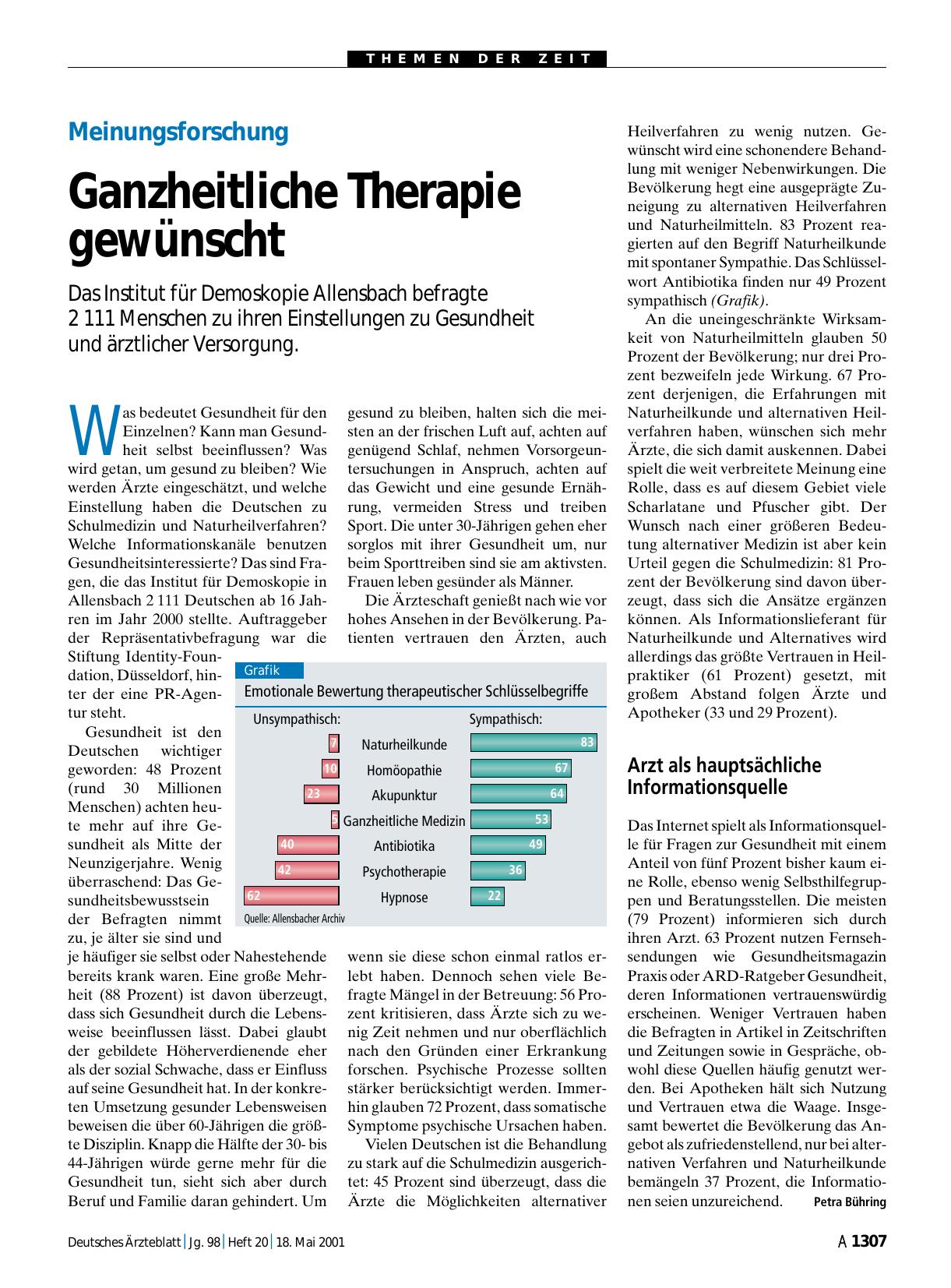 Vorschauseite 1: Meinungsforschung: Ganzheitliche Therapie gewünscht