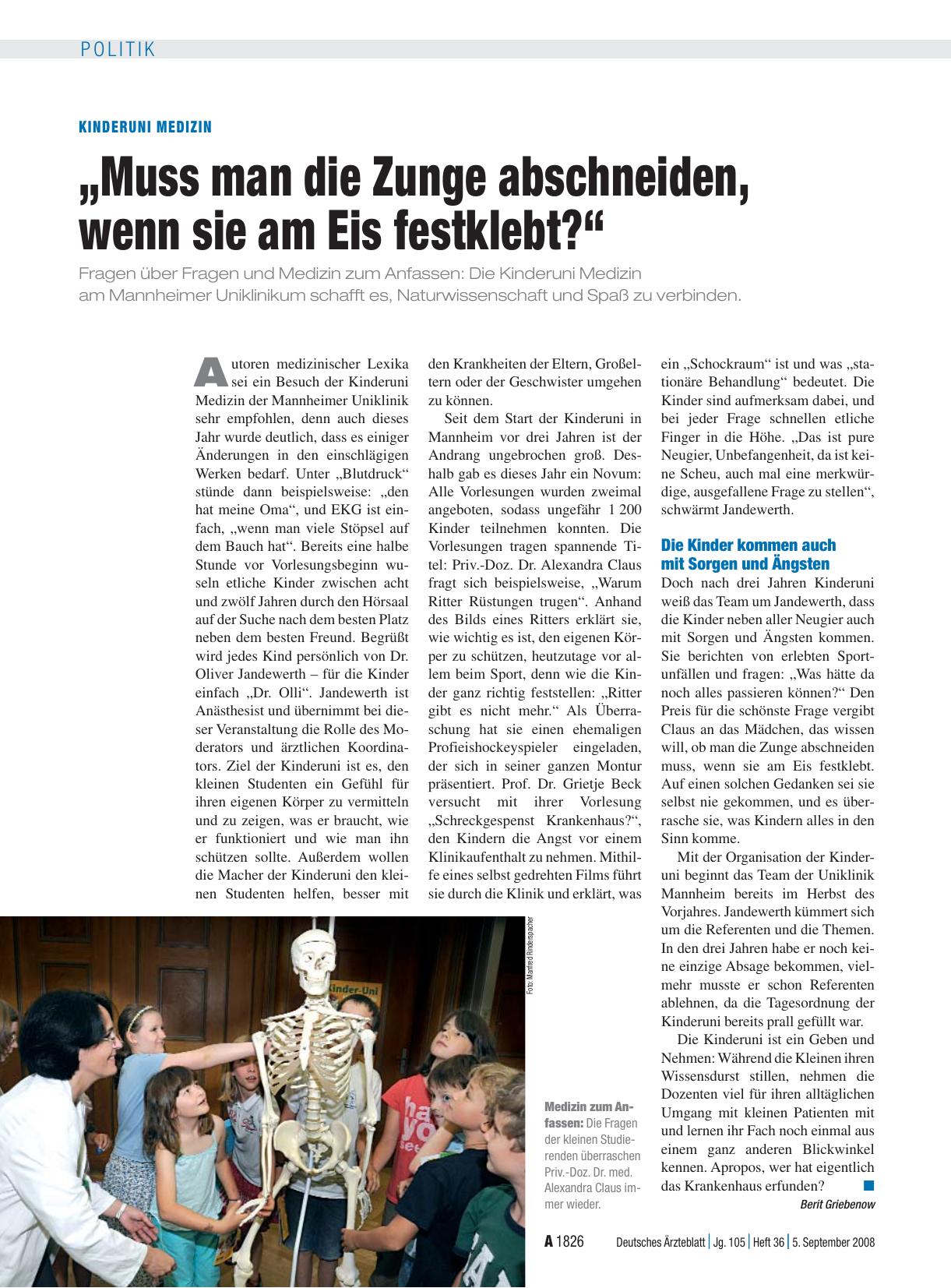 Vorschauseite 1: KinderUni Medizin: „Muss man die Zunge abschneiden, wenn sie am Eis festklebt? “